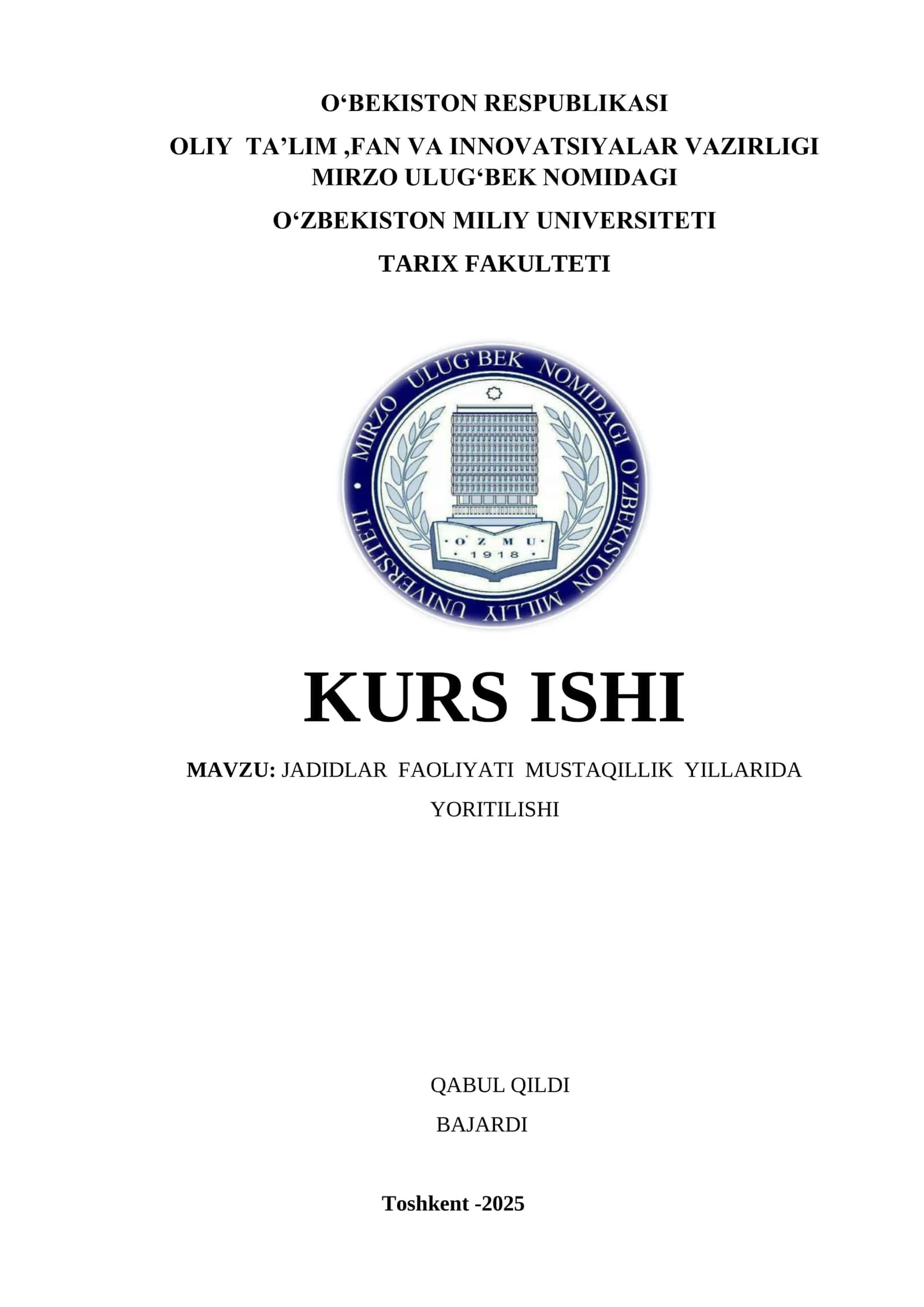 JADIDLAR FAOLIYATI MUSTAQILLIK YILLARIDA YORITILISHI 1