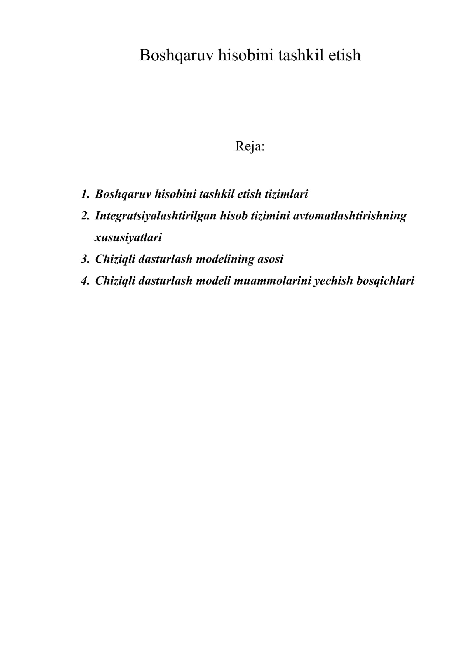Boshqaruv hisobini tashkil etish 1