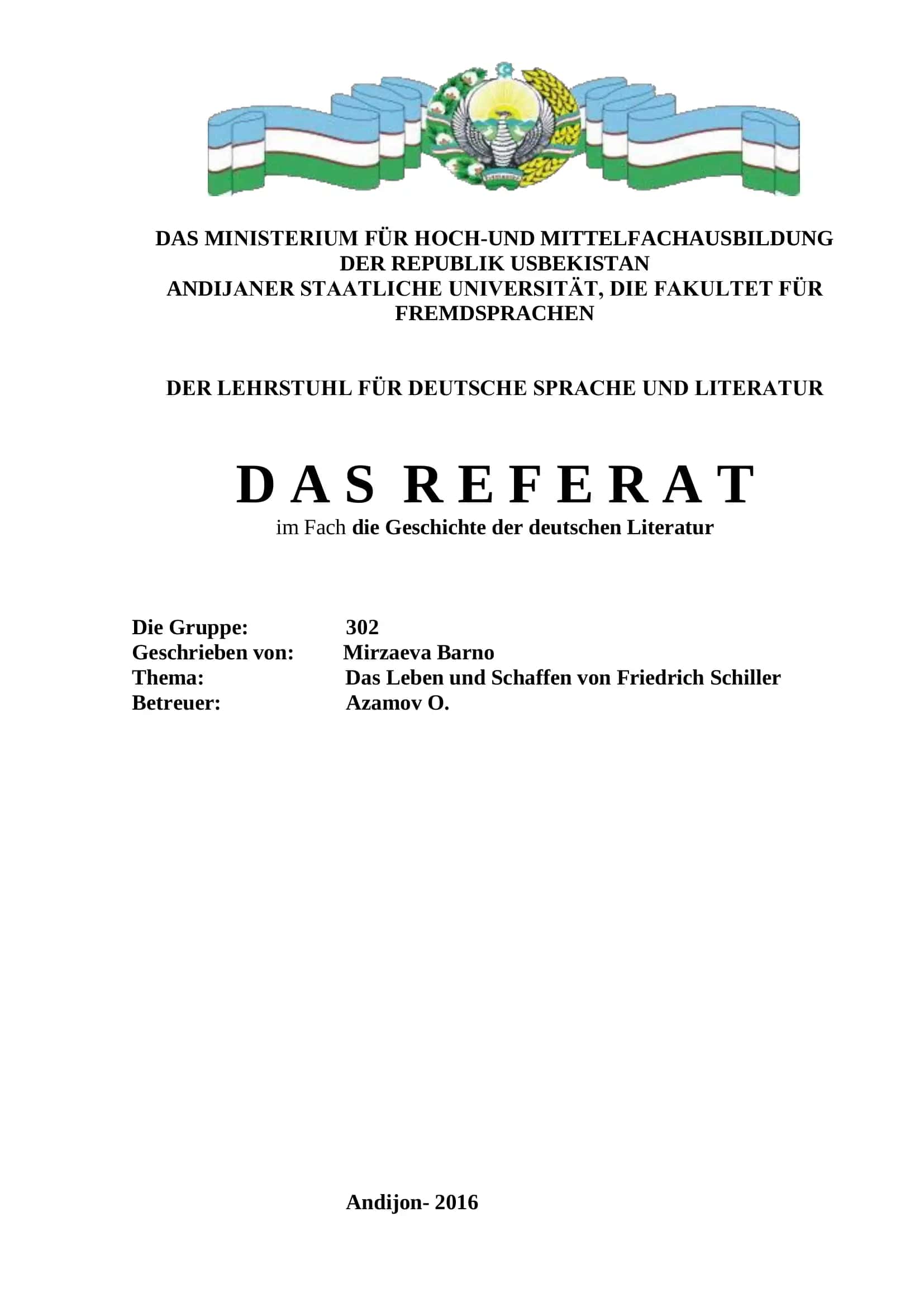 Das Leben und Schaffen von Friedrich Schiller 1