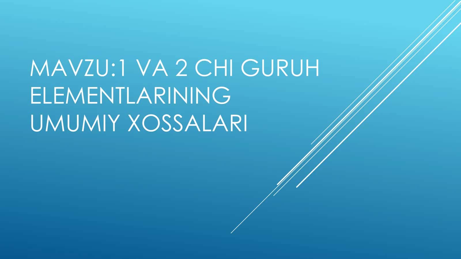 1-guruh elementlari (Ishqoriy metallar - Li,Na,K,Rb,Cs,Frcap Li,Na,K,Rb,Cs,Fr) 1