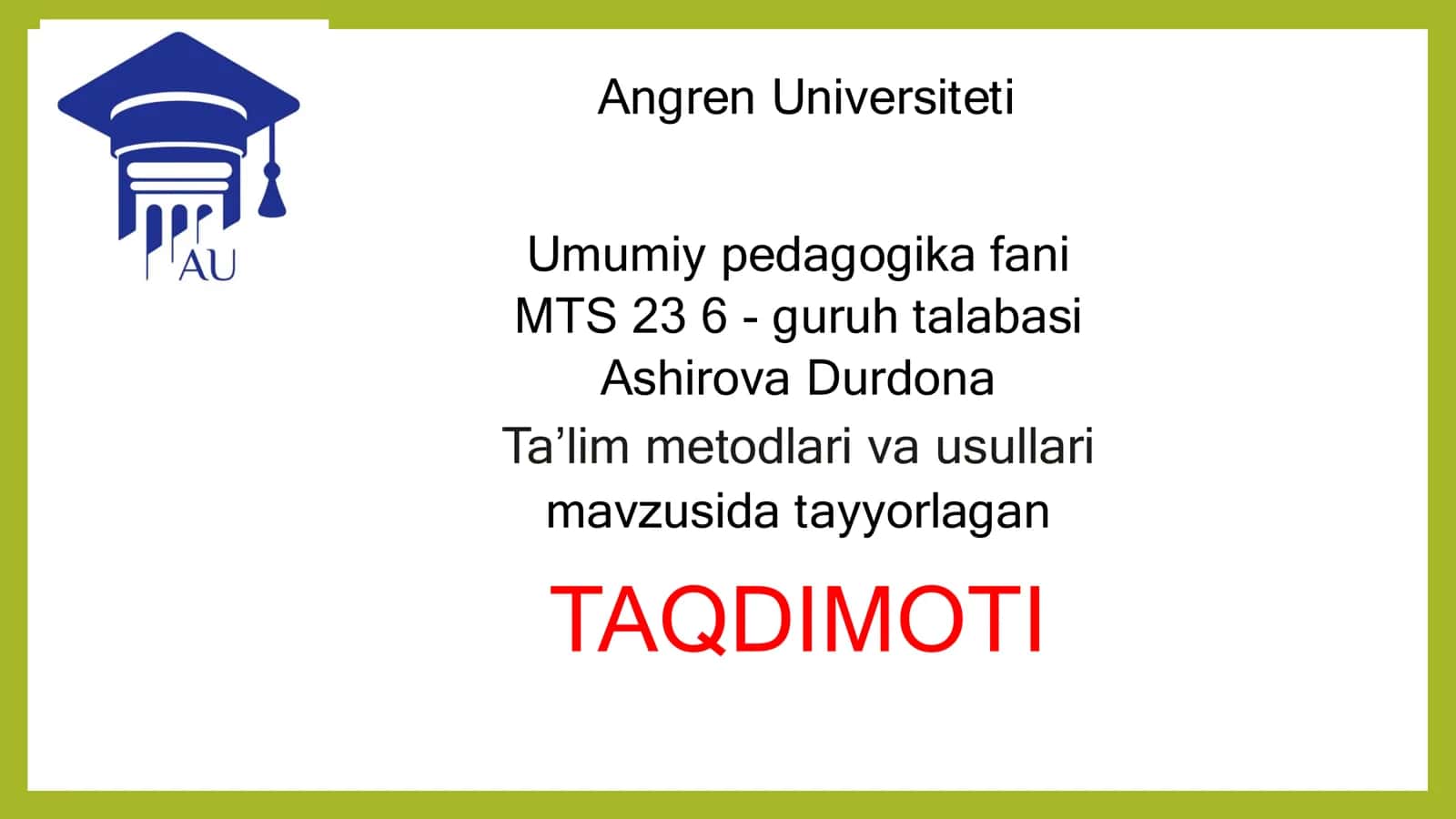 Ta'lim Metodlari va Usullari 1