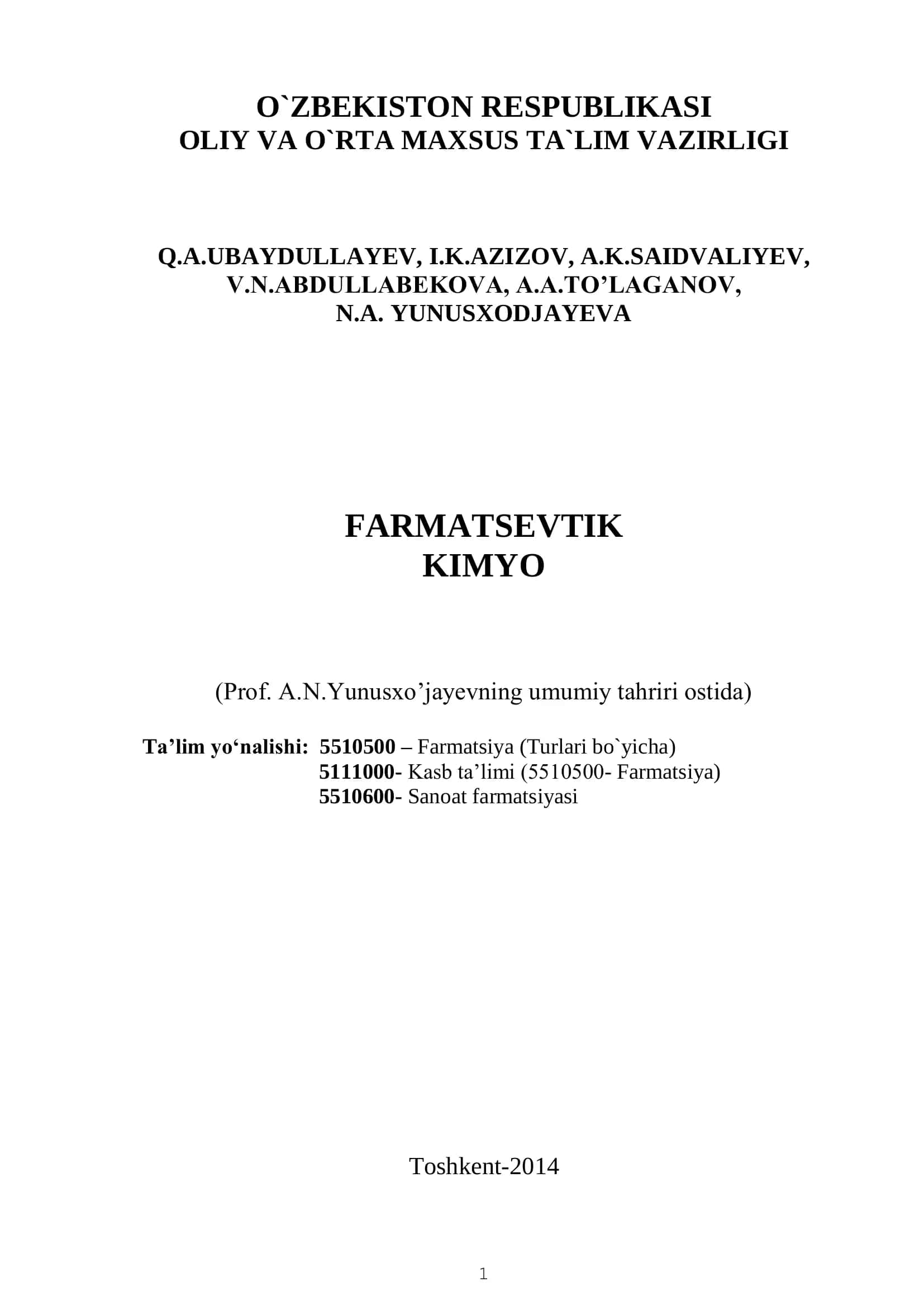 Farmatsevtik kimyo 1