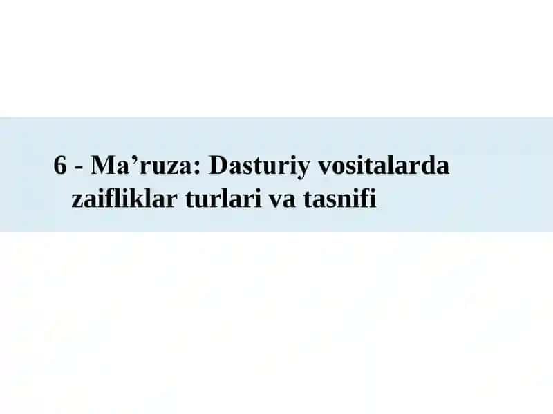 Dasturiy vositalarda zaifliklar tasnifi
