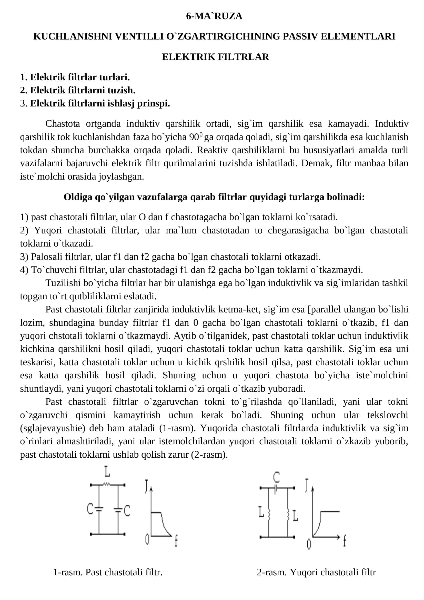 Kuchlanishni Ventilli O`zgartirgichining Passiv Elementlari 1