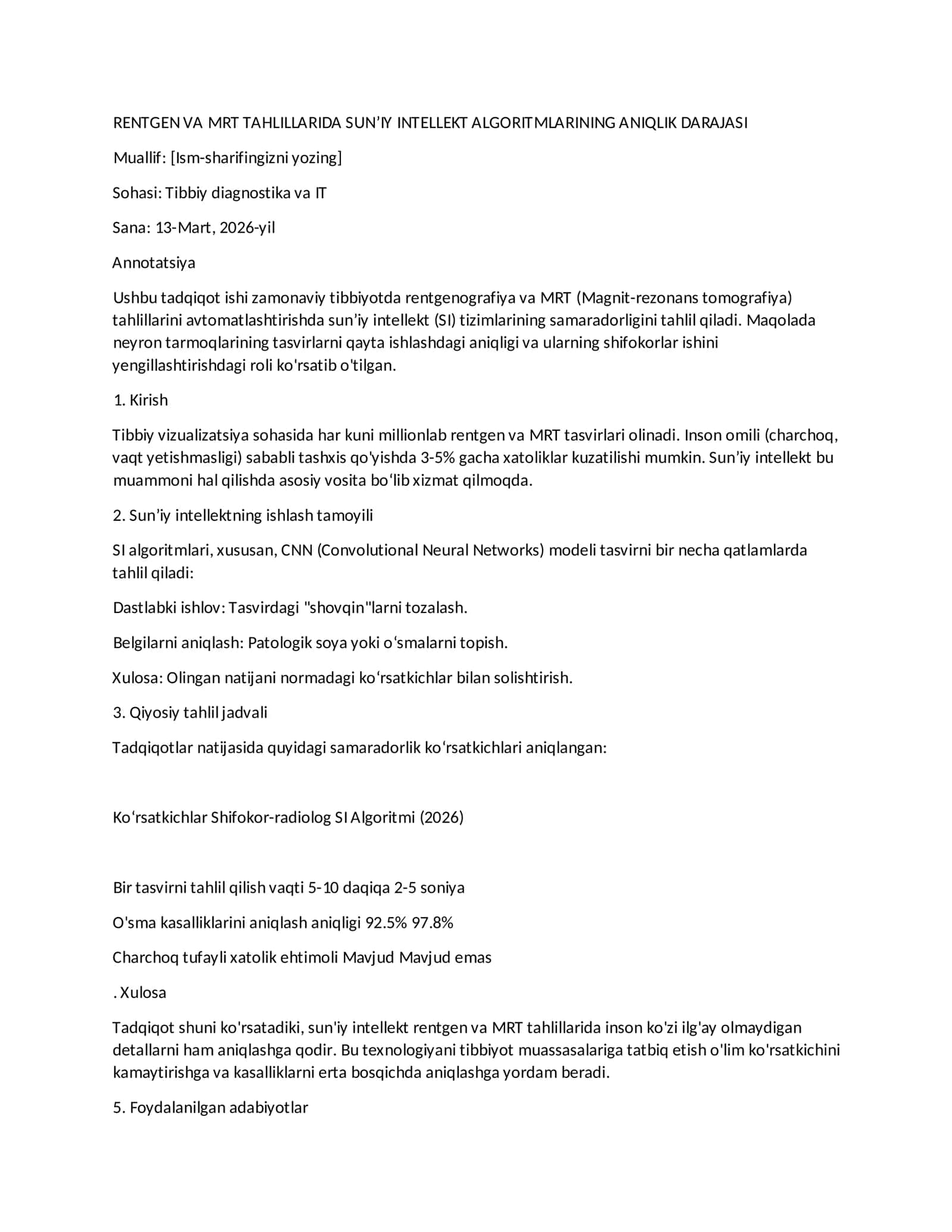 Rentgen va MRT tahlilida SI (Ilmiy maqola) 1