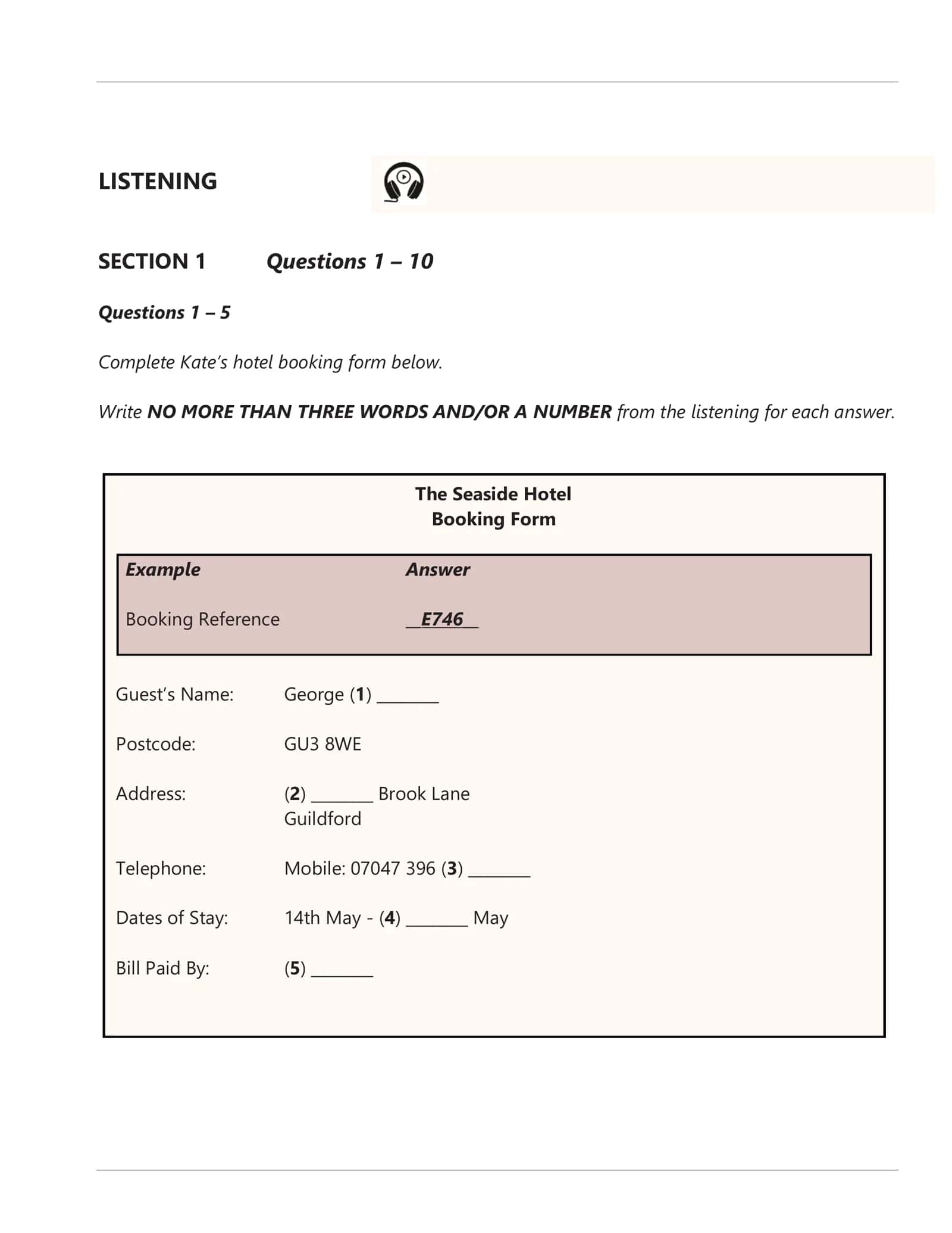 LISTENING SECTION 1 1