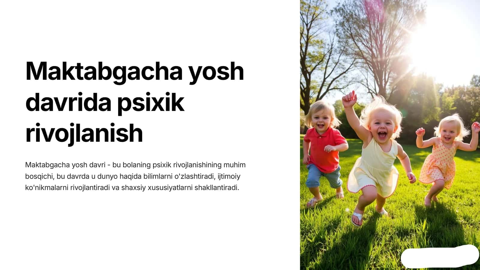 Maktabgacha yosh davrida psixik rivojlanish 1