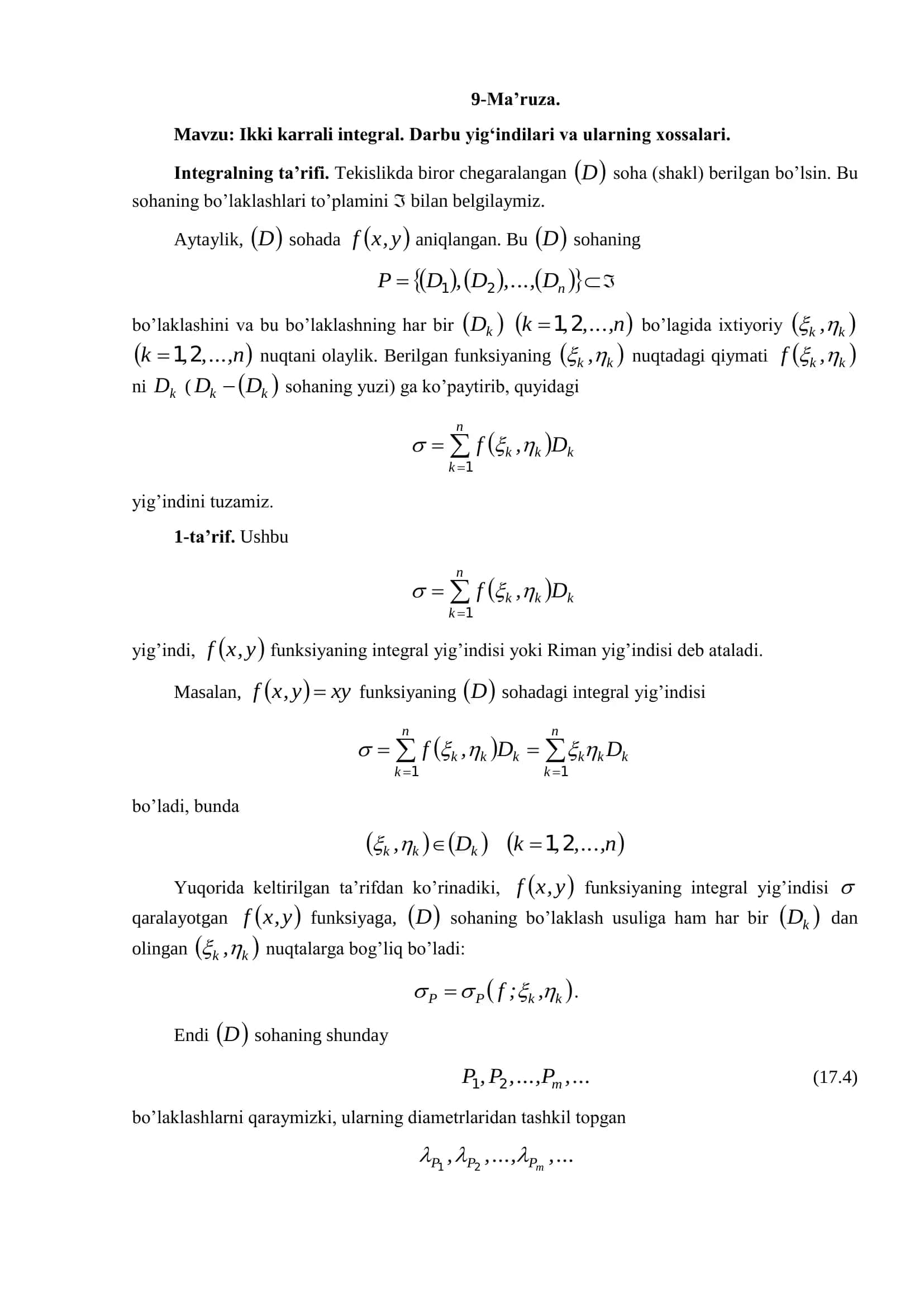 Ikki karrali integral 1