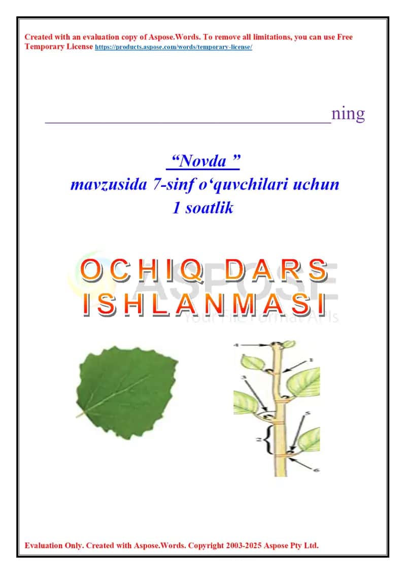 7-sinf Novda fanidan biologiya darsi 1