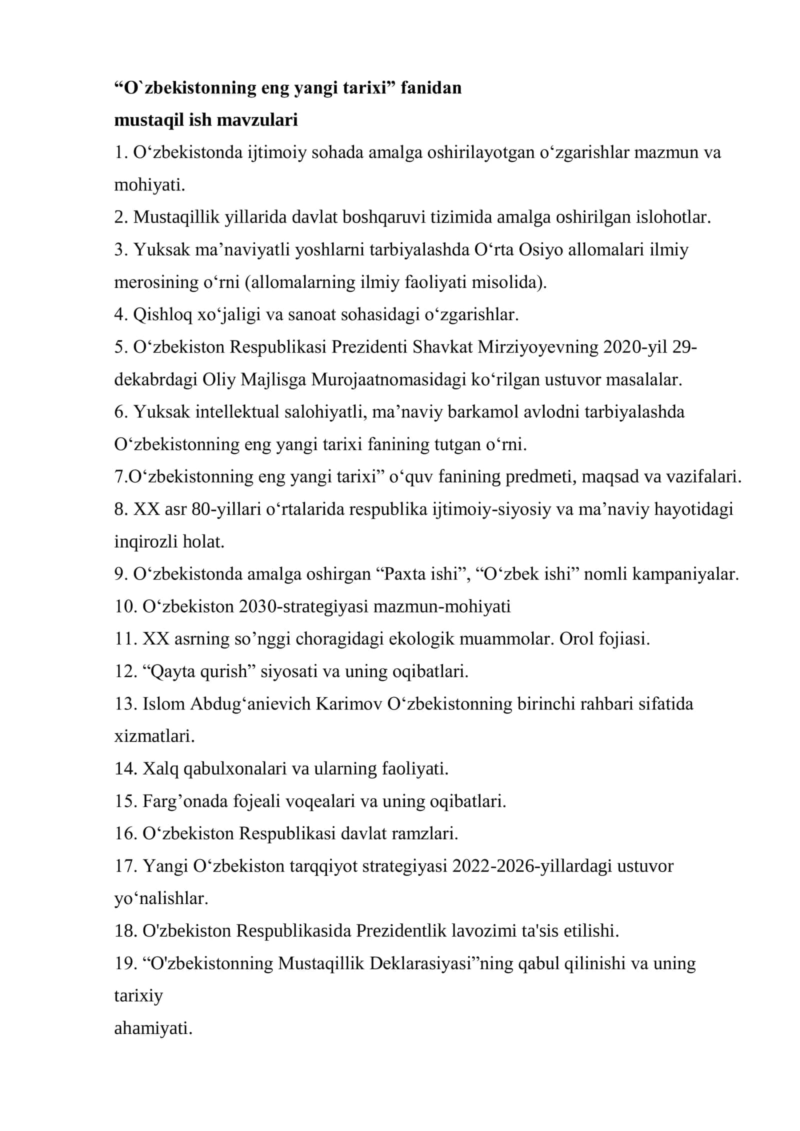 O‘zbekistonning eng yangi tarixi 1