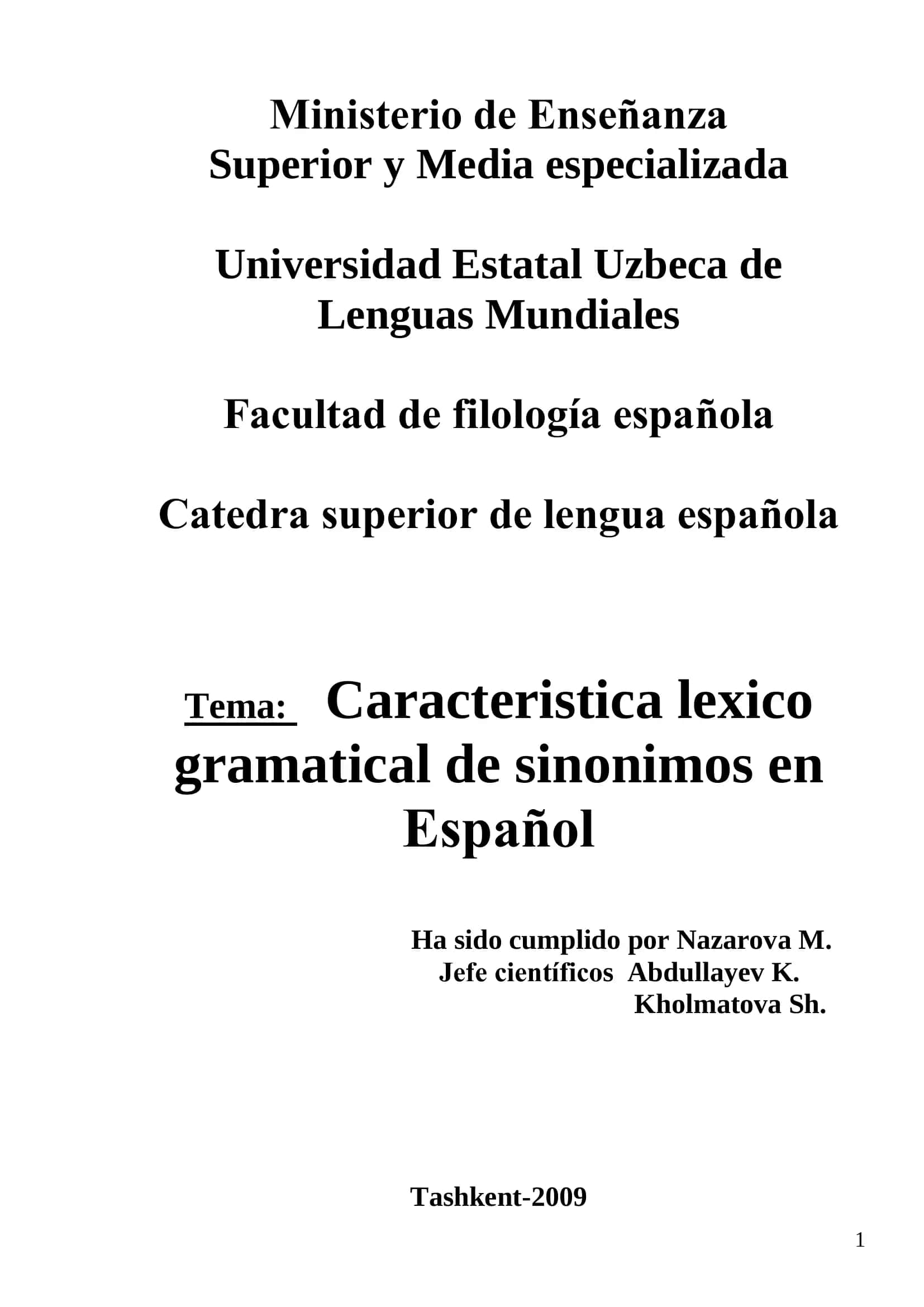 Caracteristica lexico gramatical de sinonimos en Español 1