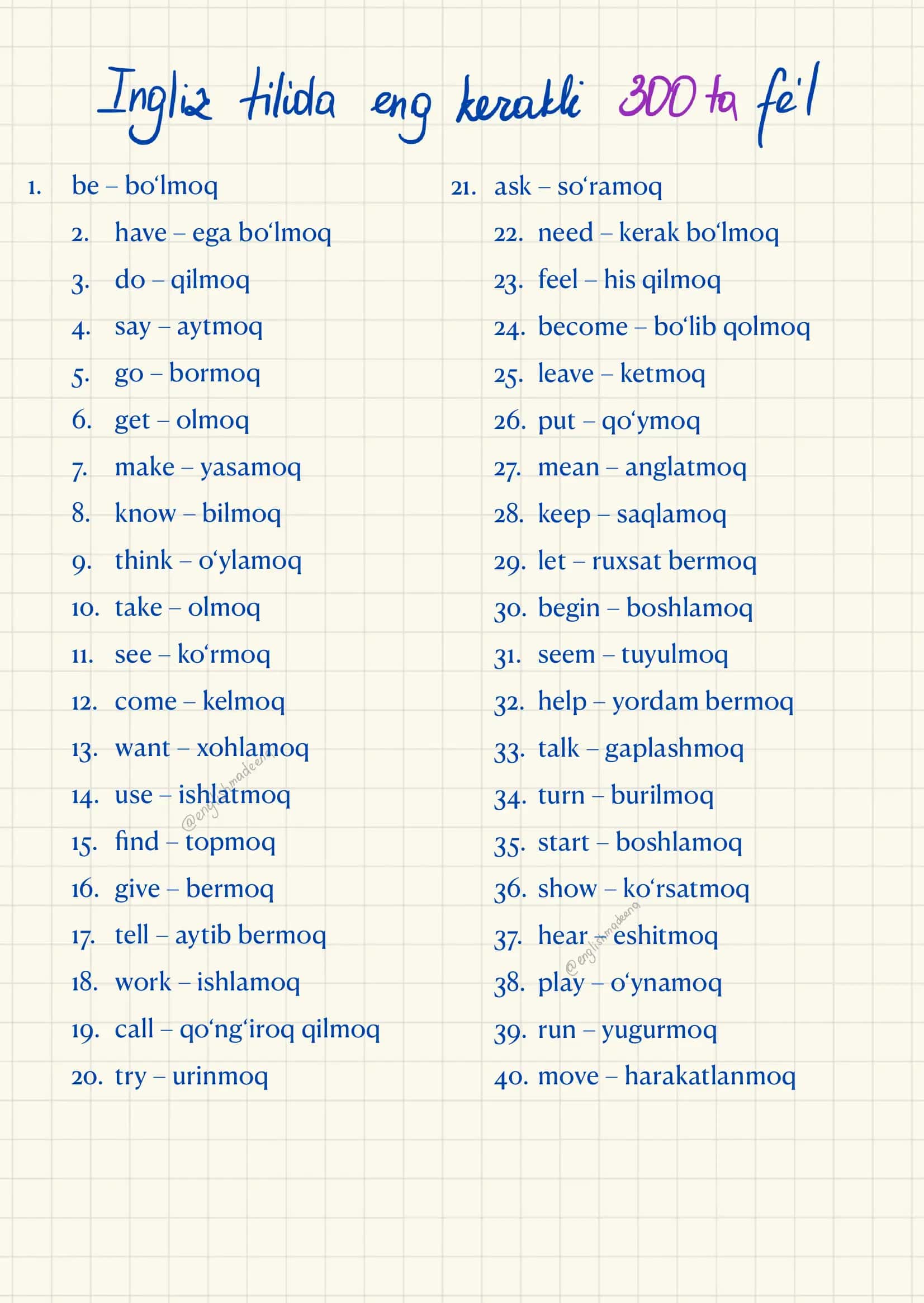 Verb List 1