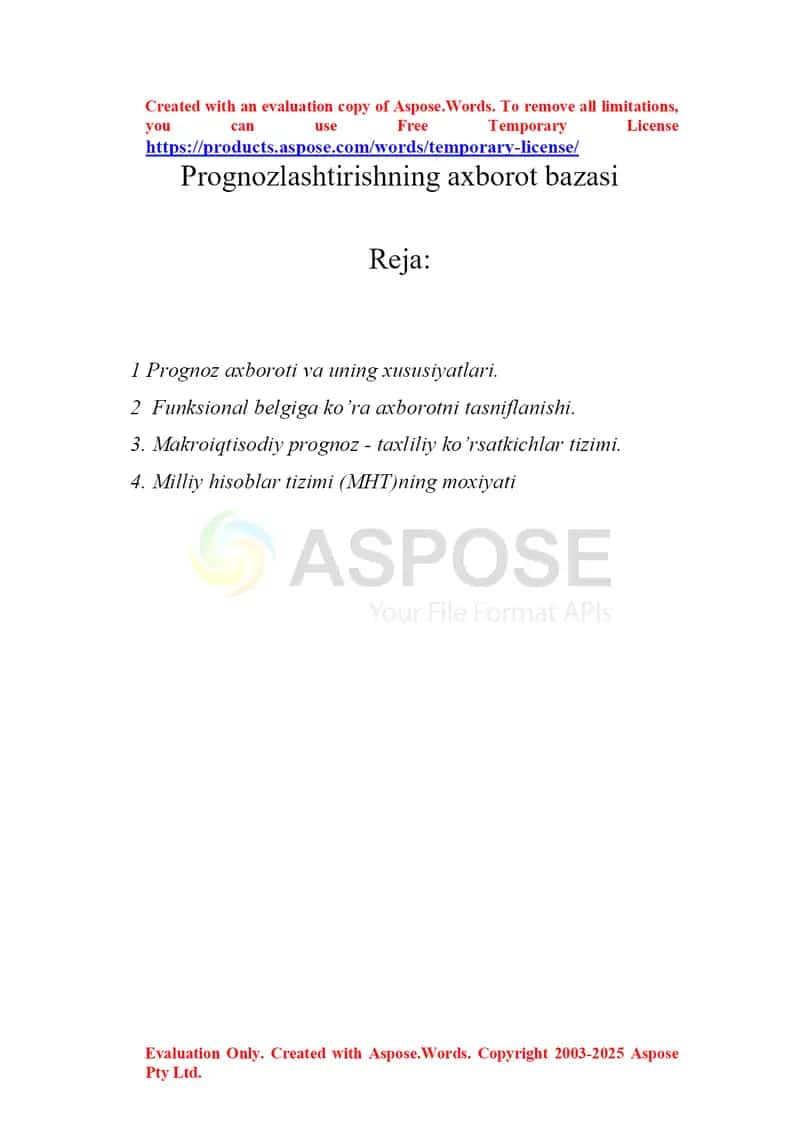 Prognozlashtirishning axborot bazasi 1