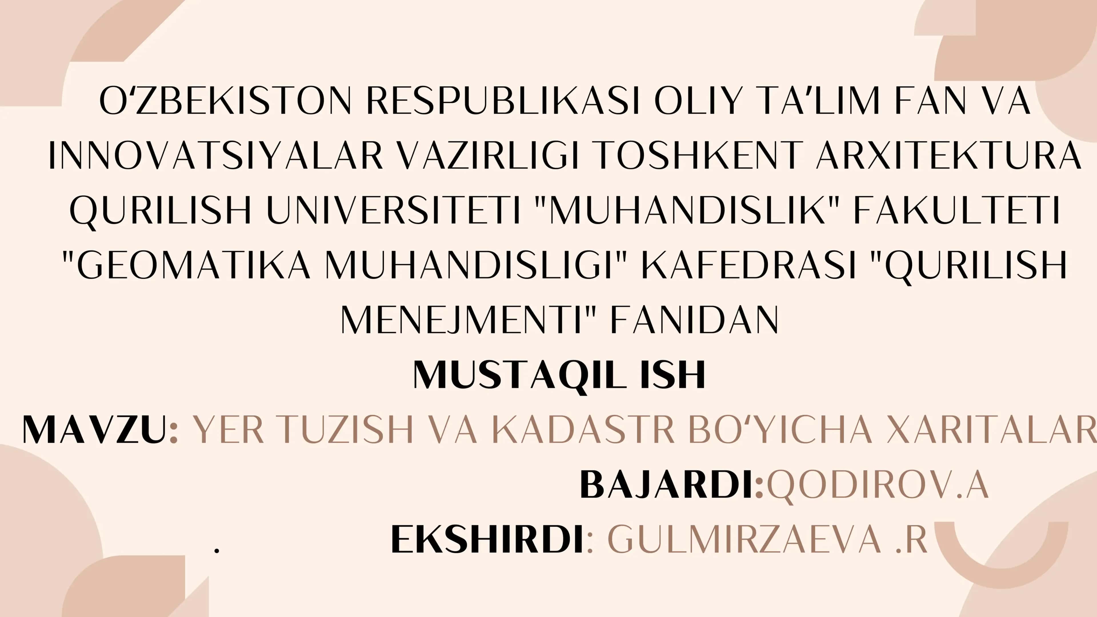 Yer Tuzish va Kadastr Bo'yicha Xaritalar 1