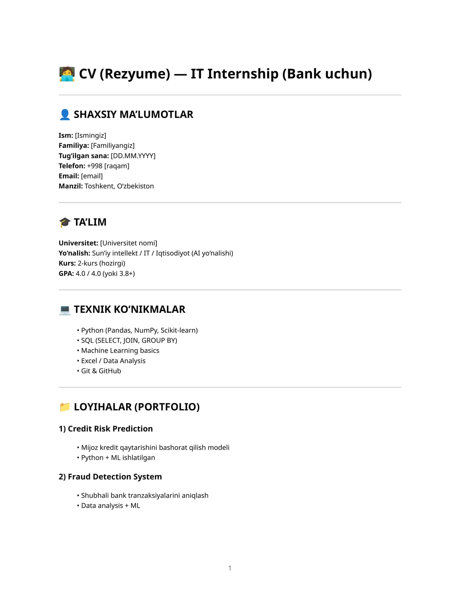 IT Internship (Bank uchun) 1