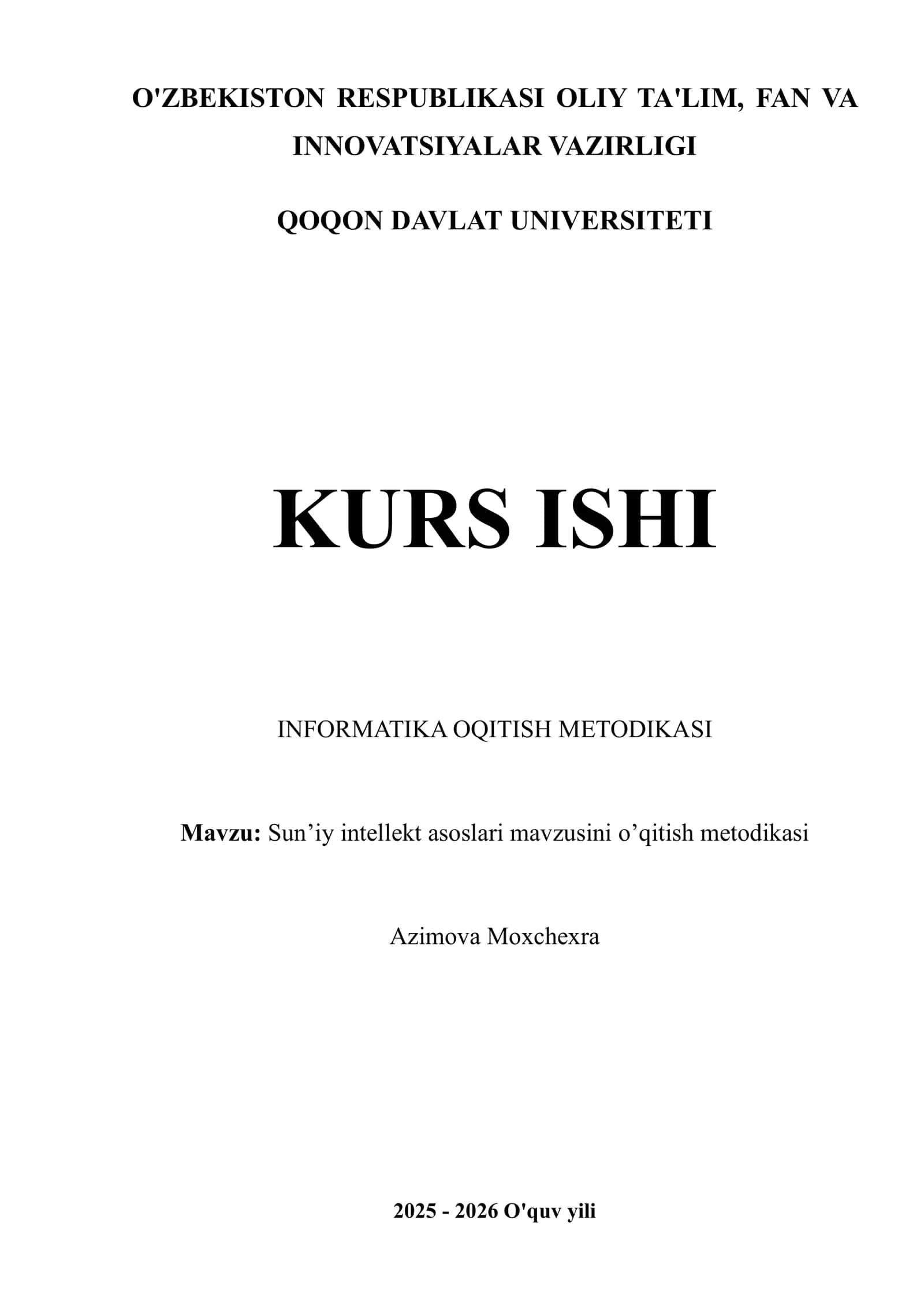 Sun’iy intellekt asoslari mavzusini o’qitish metodikasi 1