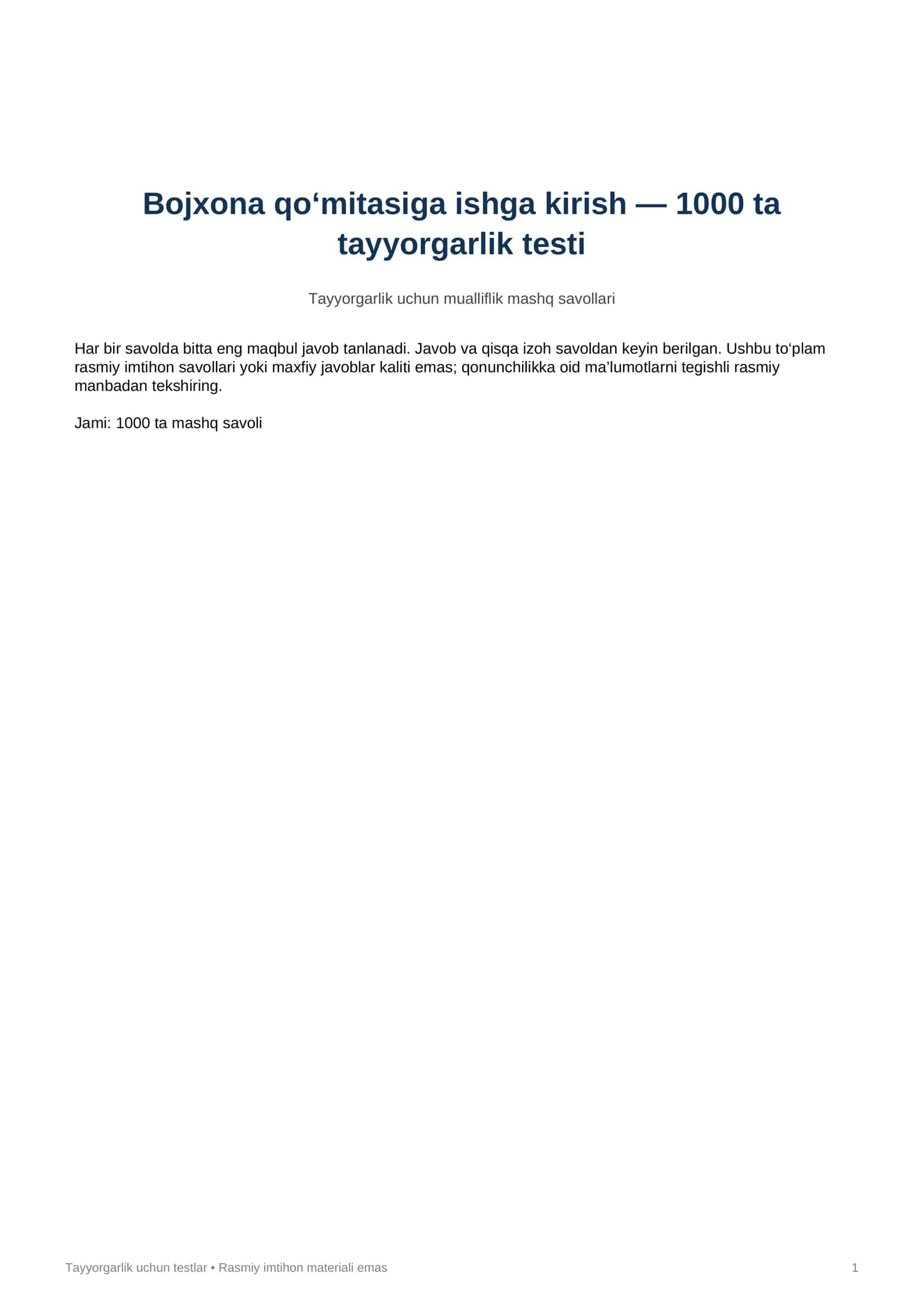 Bojxona qo‘mitasiga ishga kirish — 1000 ta tayyorgarlik testi 1