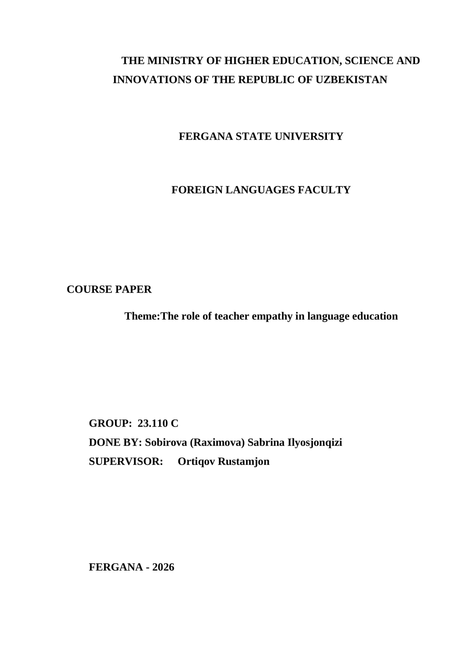 Course Paper on The Role of Teacher Empathy 1