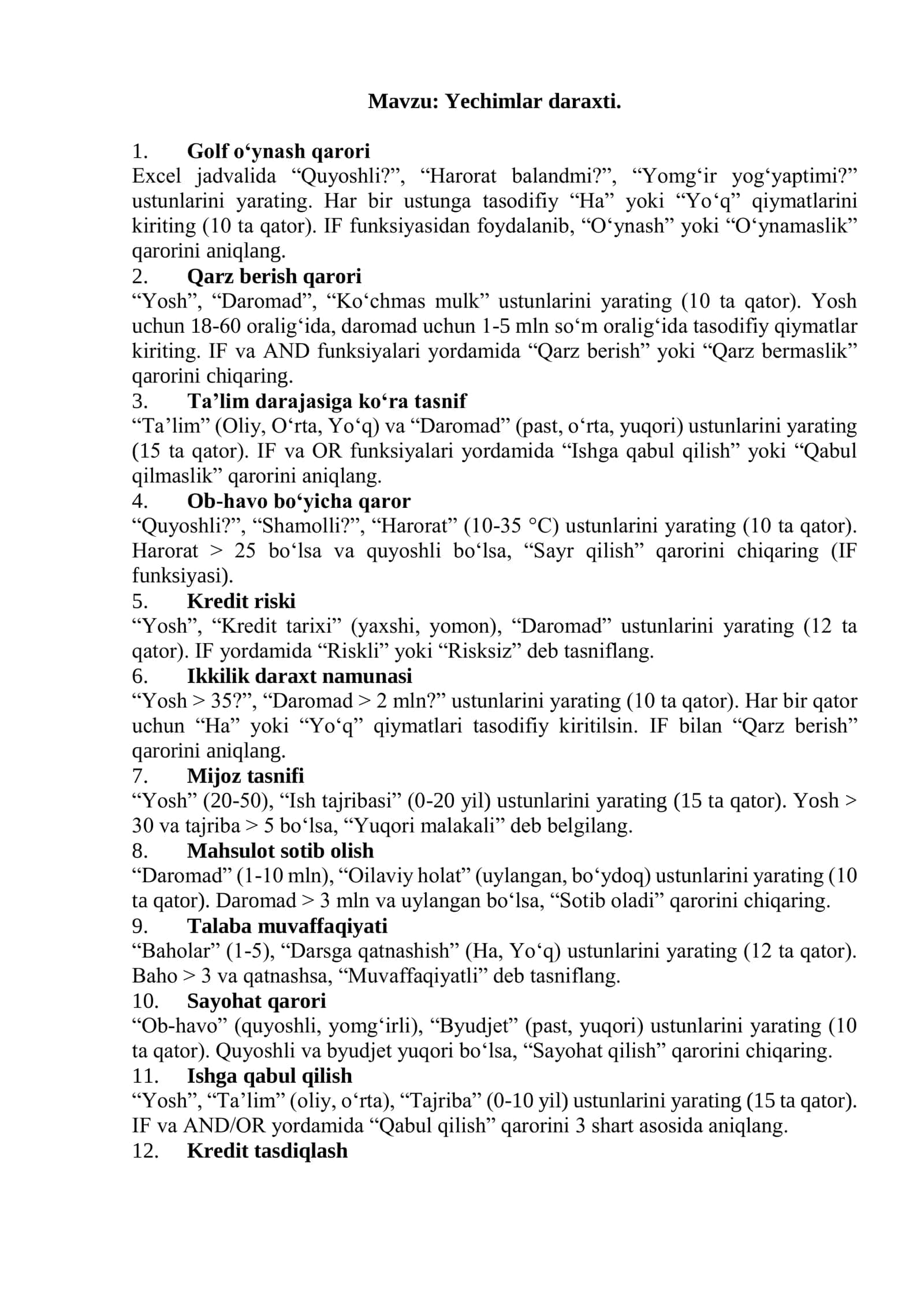 Yechimlar daraxti 1