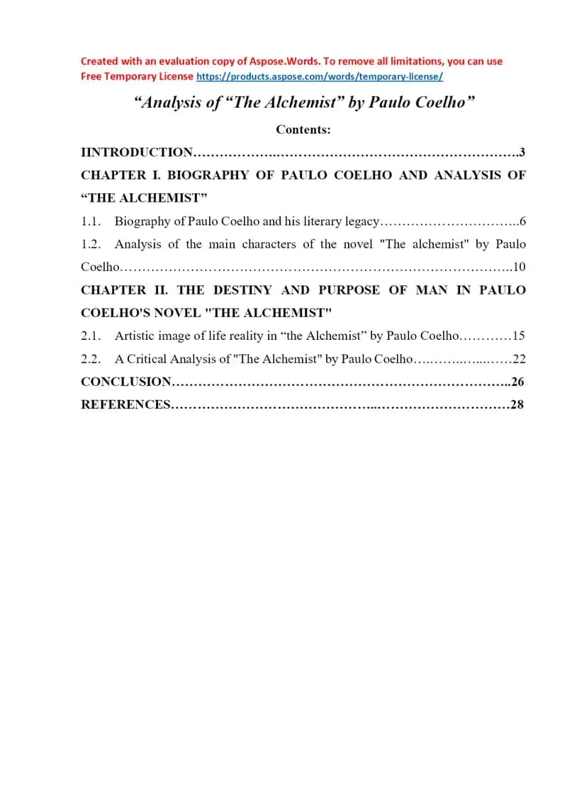 Analysis of “The Alchemist” by Paulo Coelho 1
