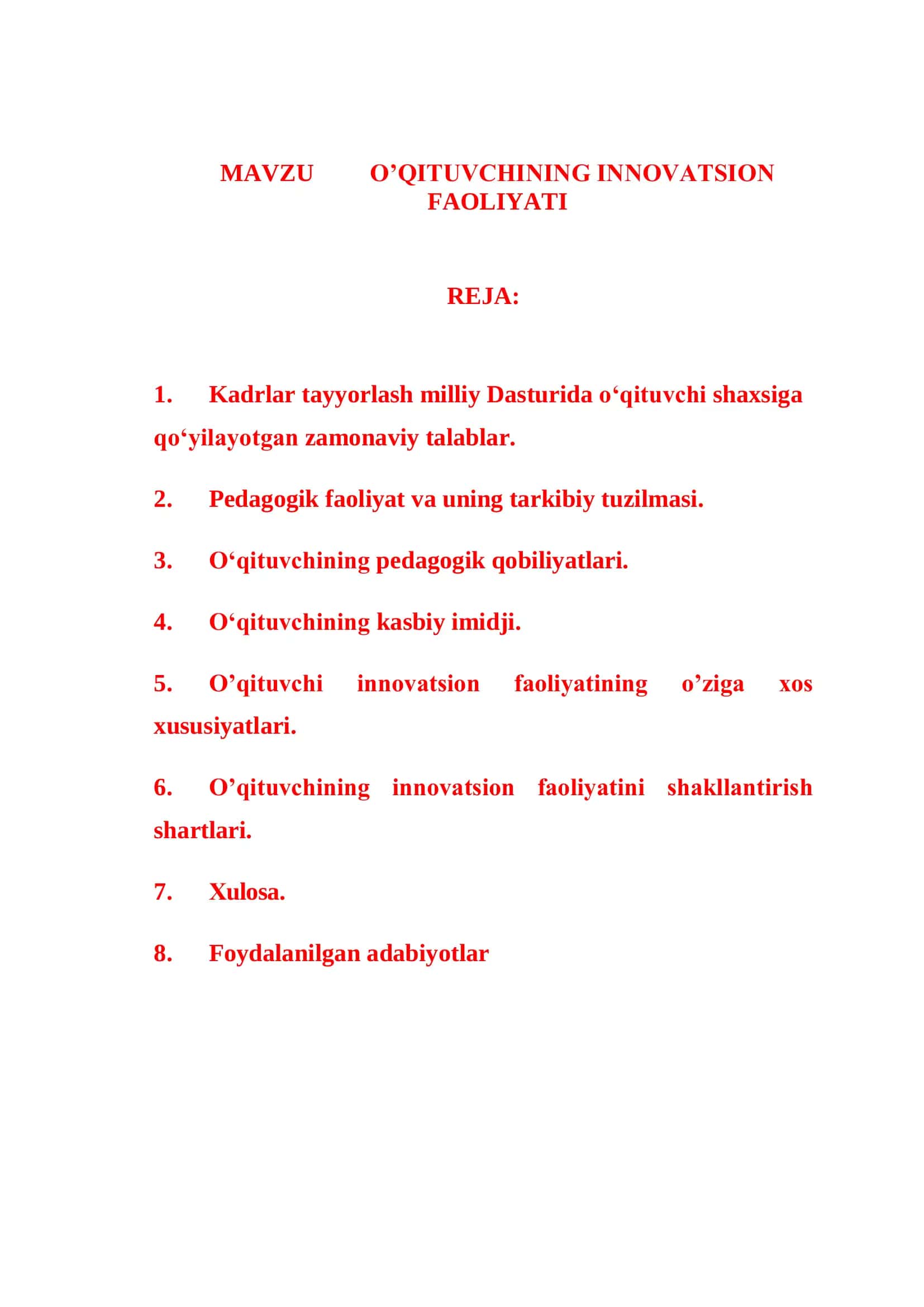 O'QITUVCHINING INNOVATSION FAOLIYATI 1