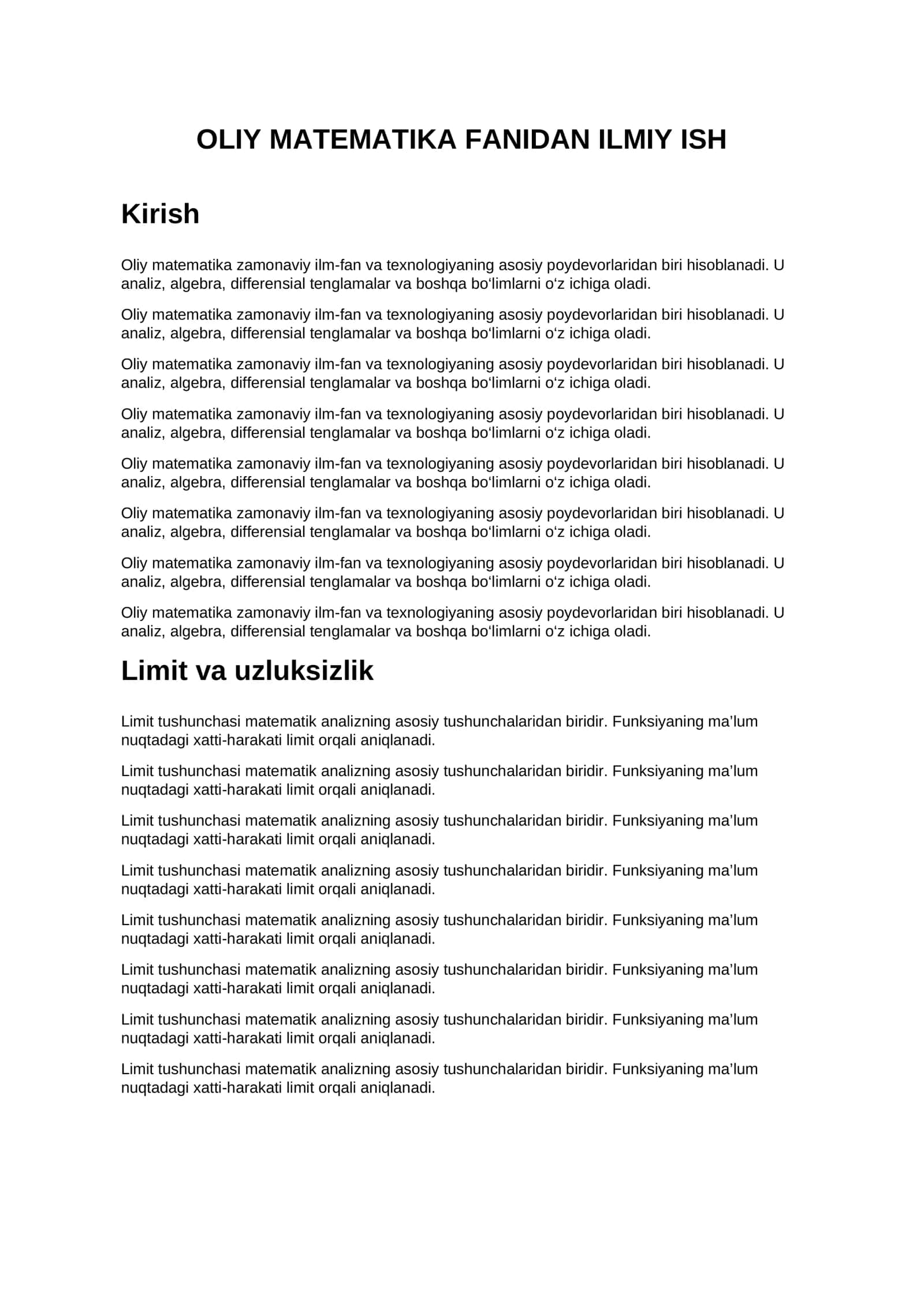OLIY MATEMATIKA FANIDAN ILMIY ISH 1
