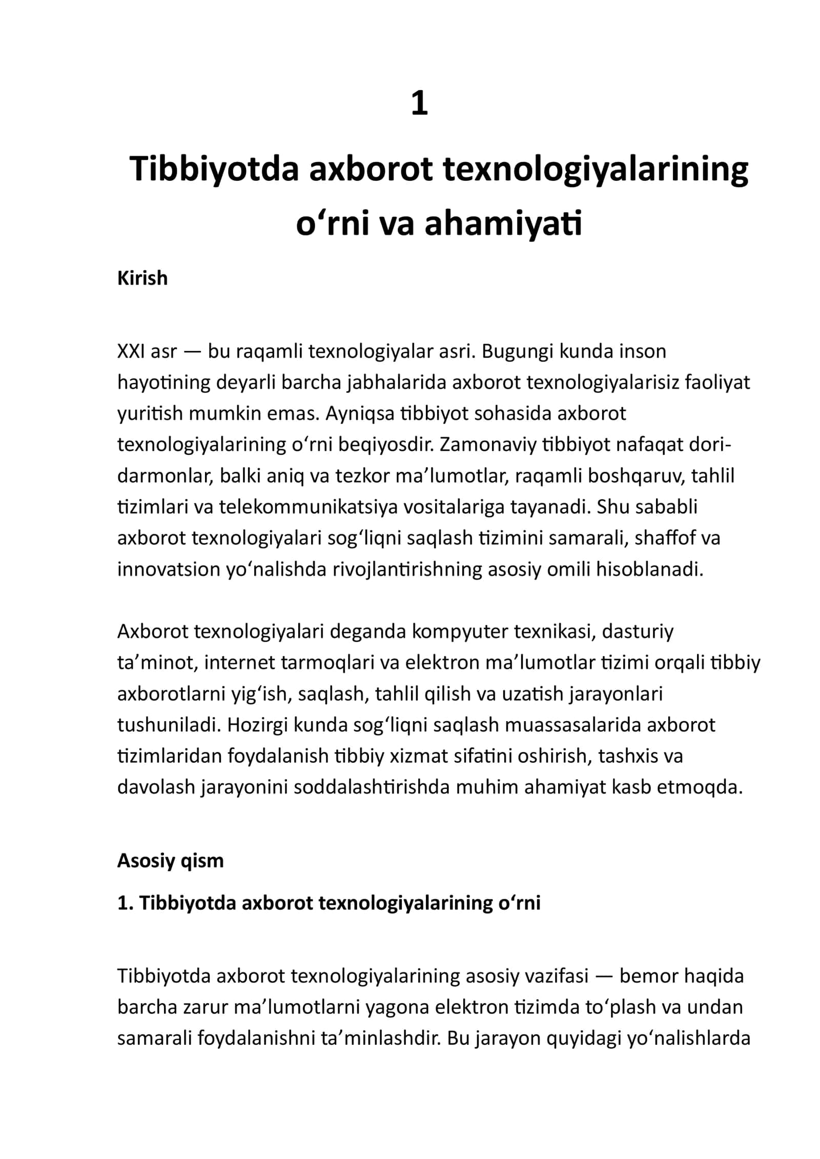 Tibbiyotda axborot texnologiyalari 1