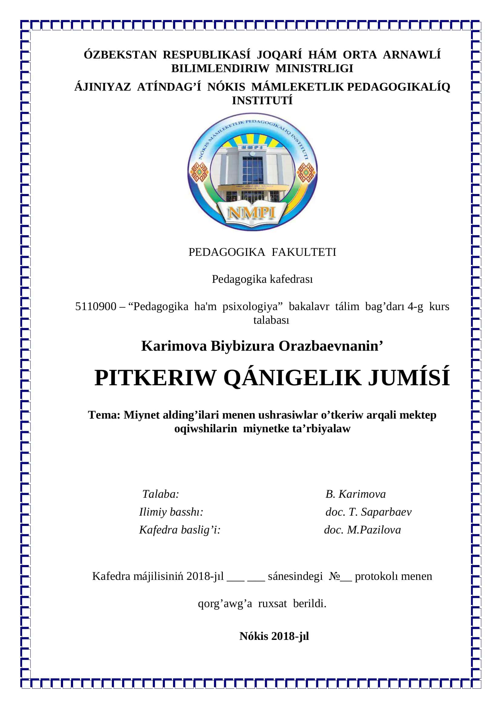 Pitkeriw qánigelik jumísi 1