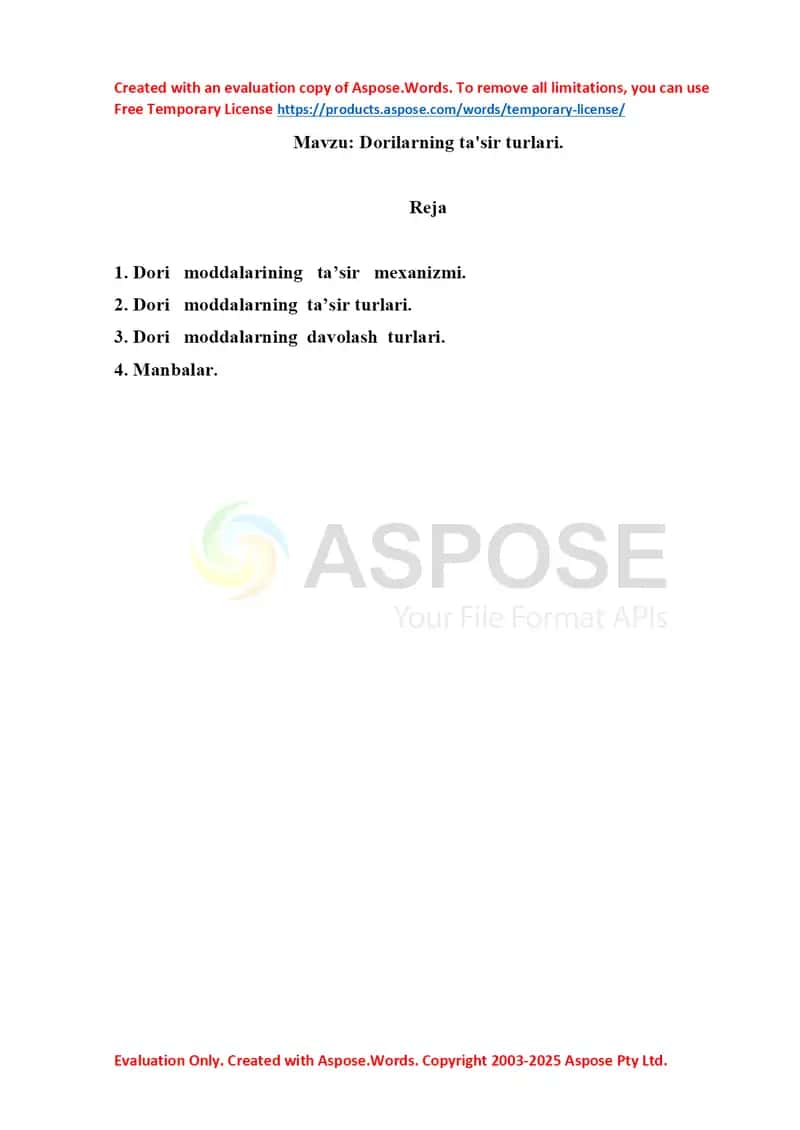 Dorilarning ta'sir turlari. Referat 6 bet. 1