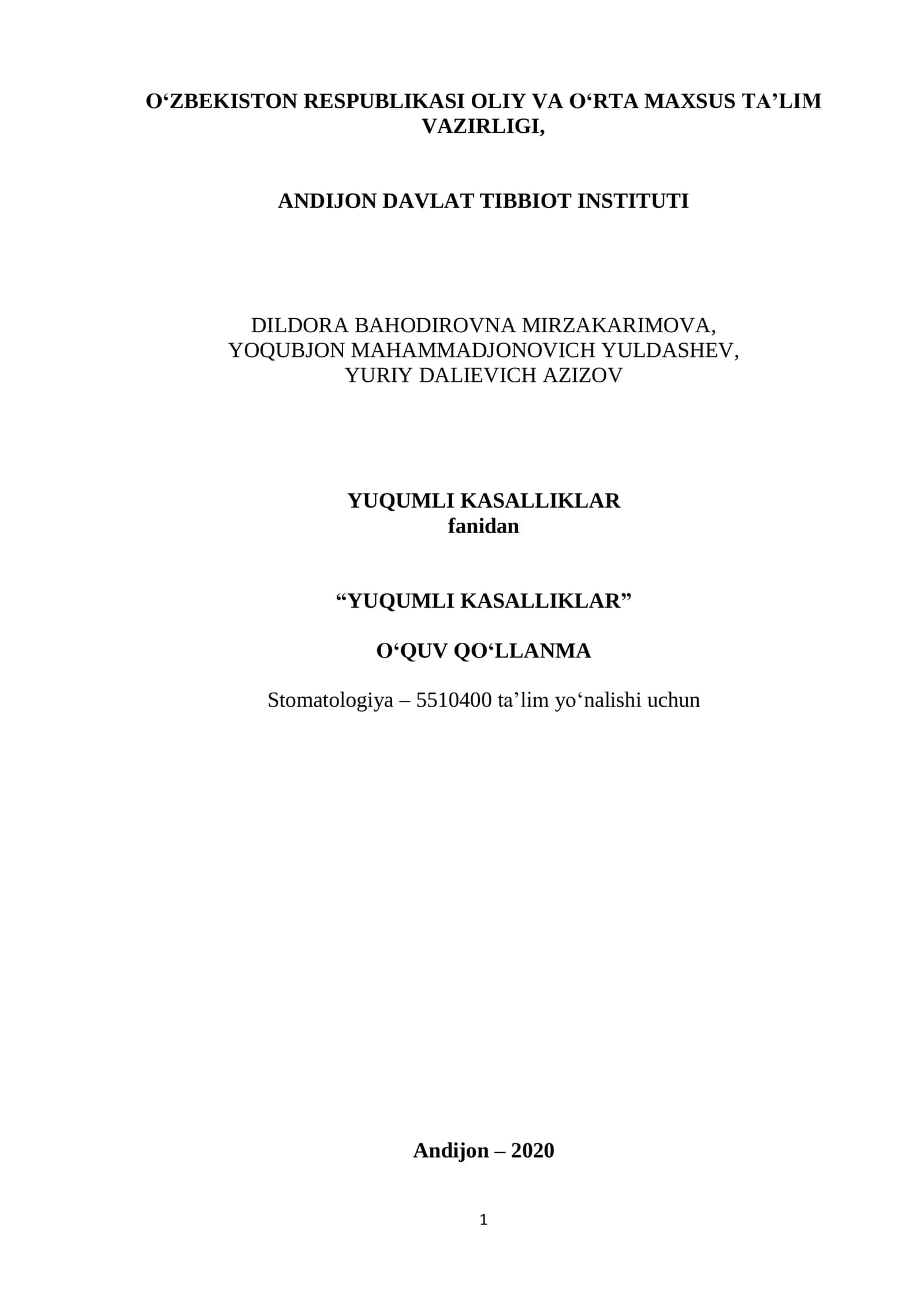 YUQUMLI KASALLIKLAR O‘QUV QO‘LLANMA 1