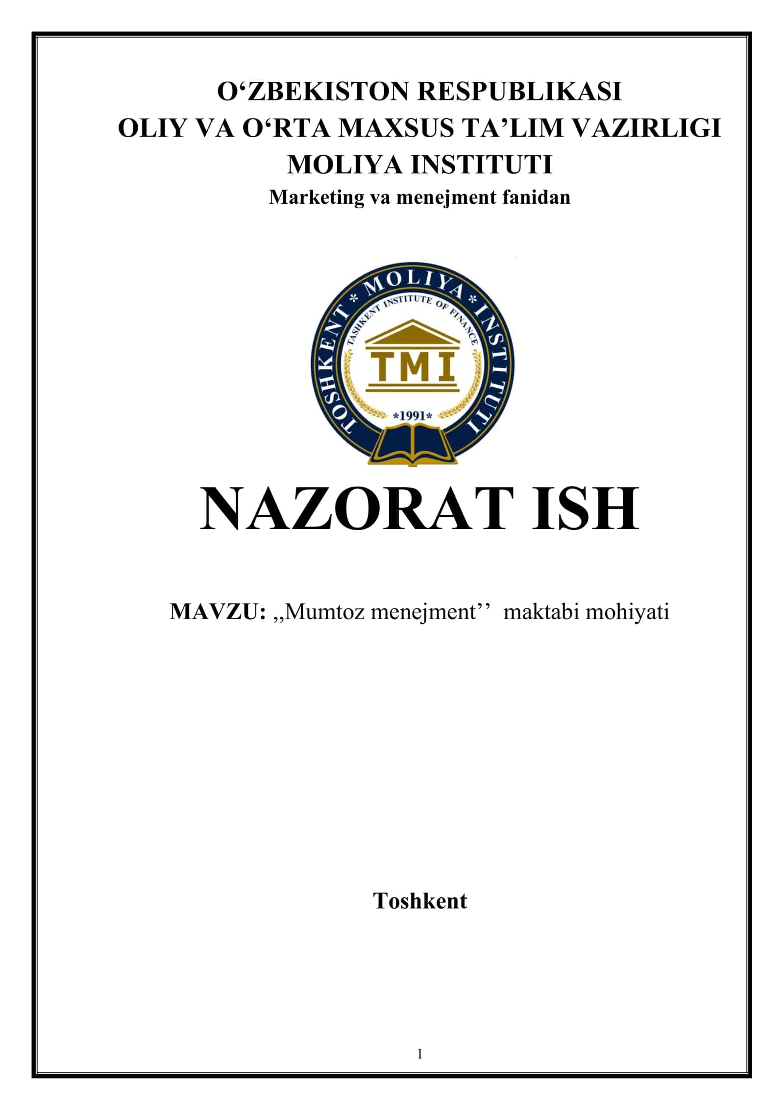 ,,Mumtoz menejment’’ maktabi mohiyati 1