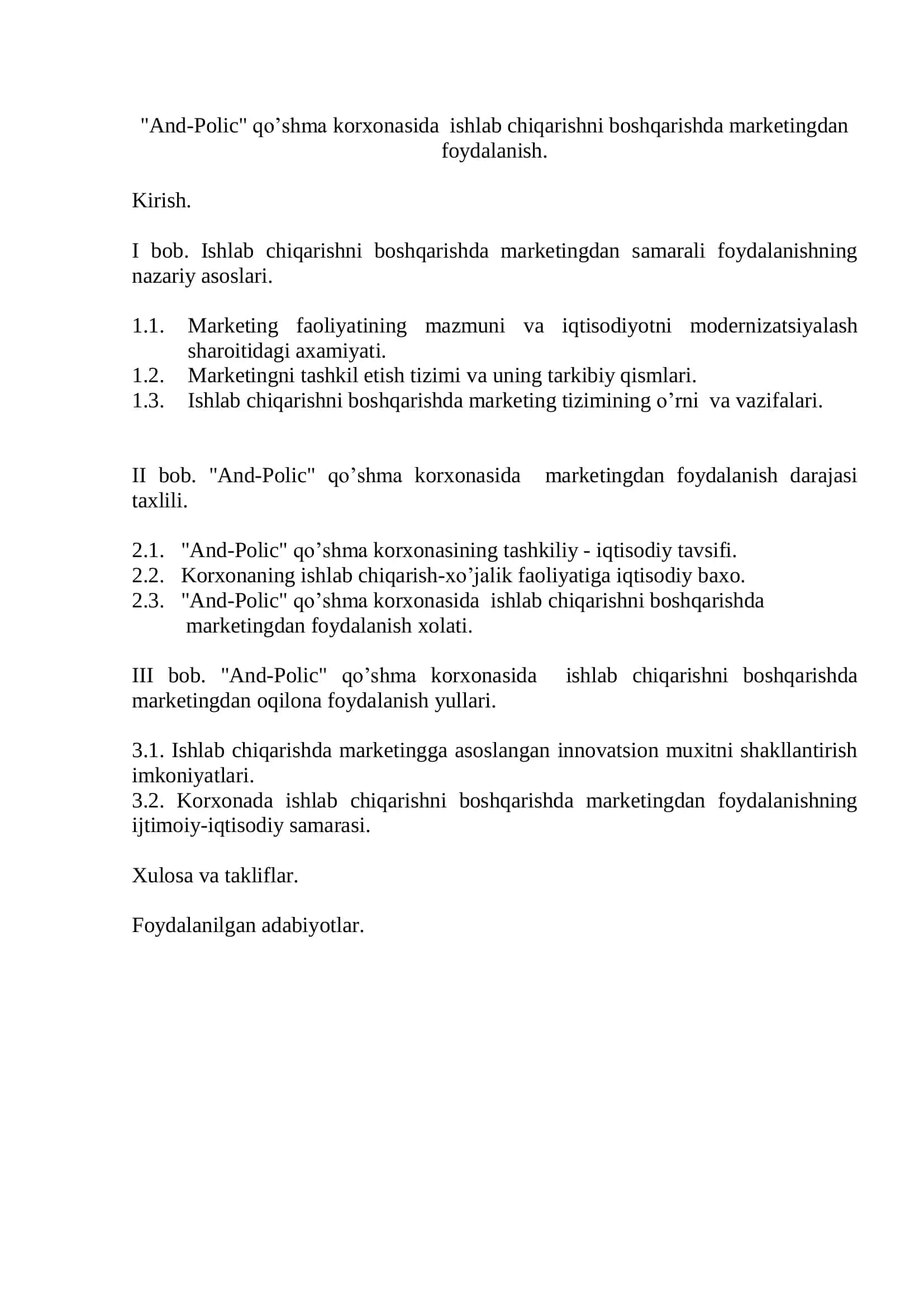 Ishlab chiqarishda marketingdan foydalanish 1