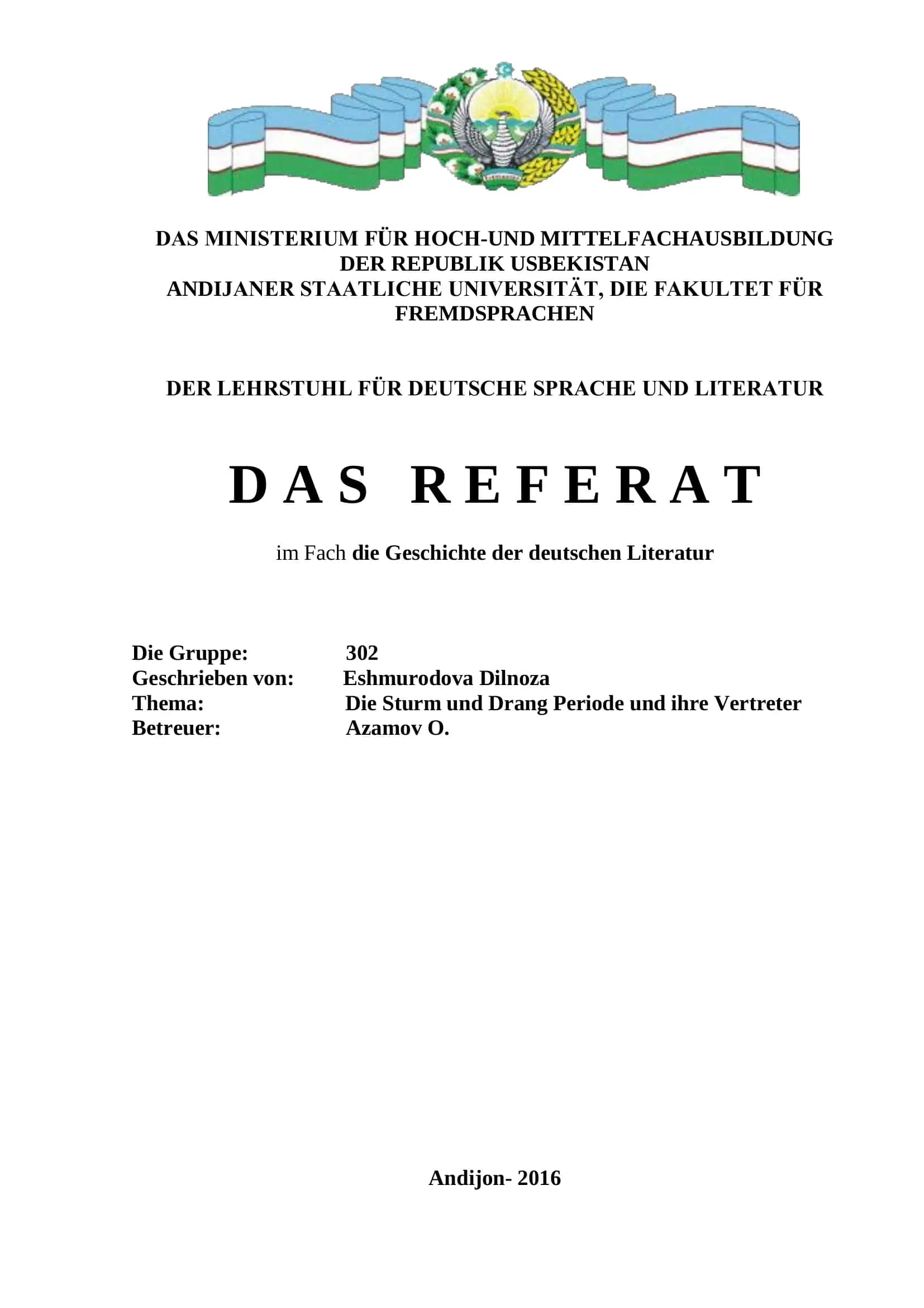 Die Sturm und Drang Periode und ihre Vertreter 1