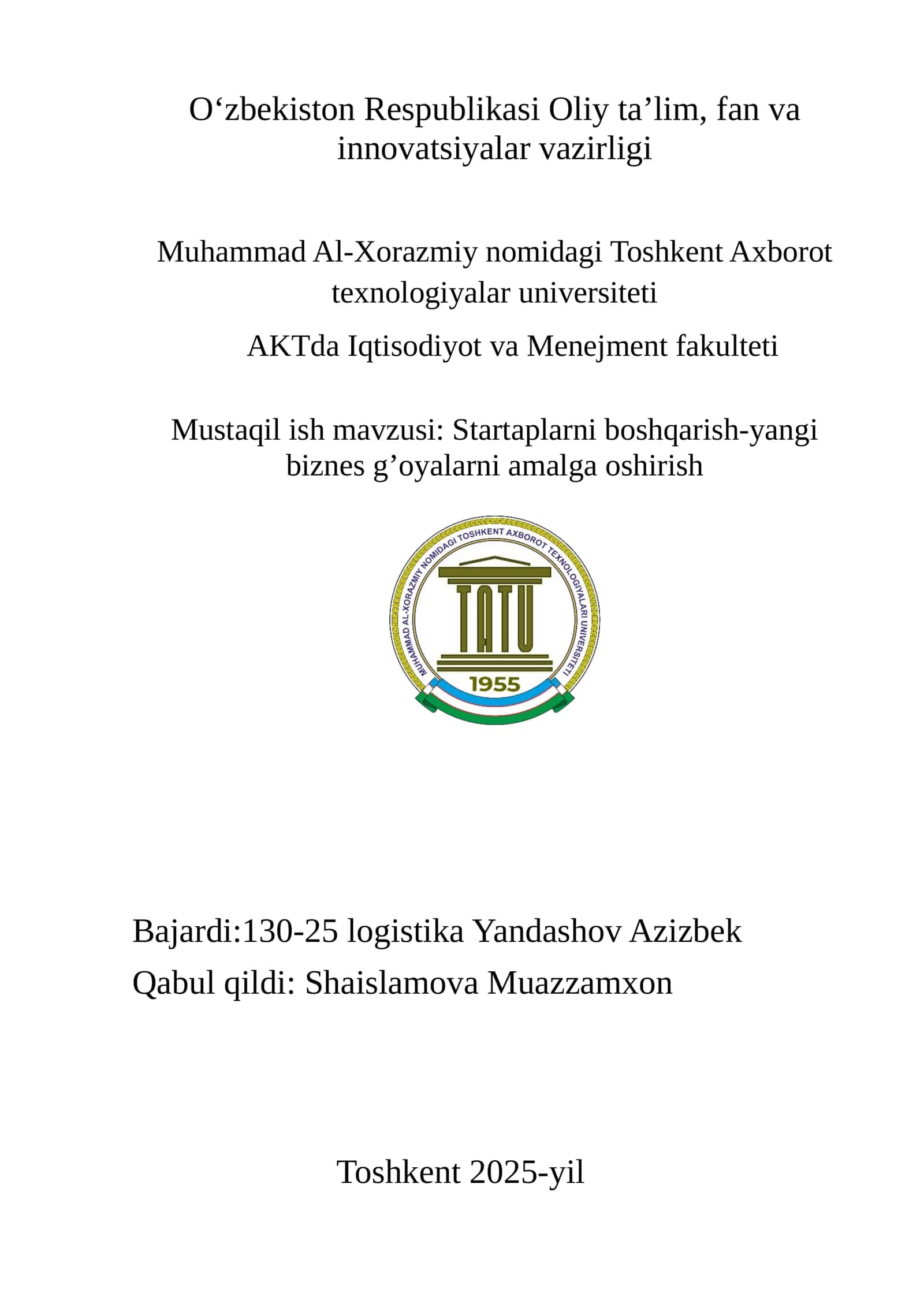 Startaplarni boshqarish-yangi biznes g’oyalarni amalga oshirish 1
