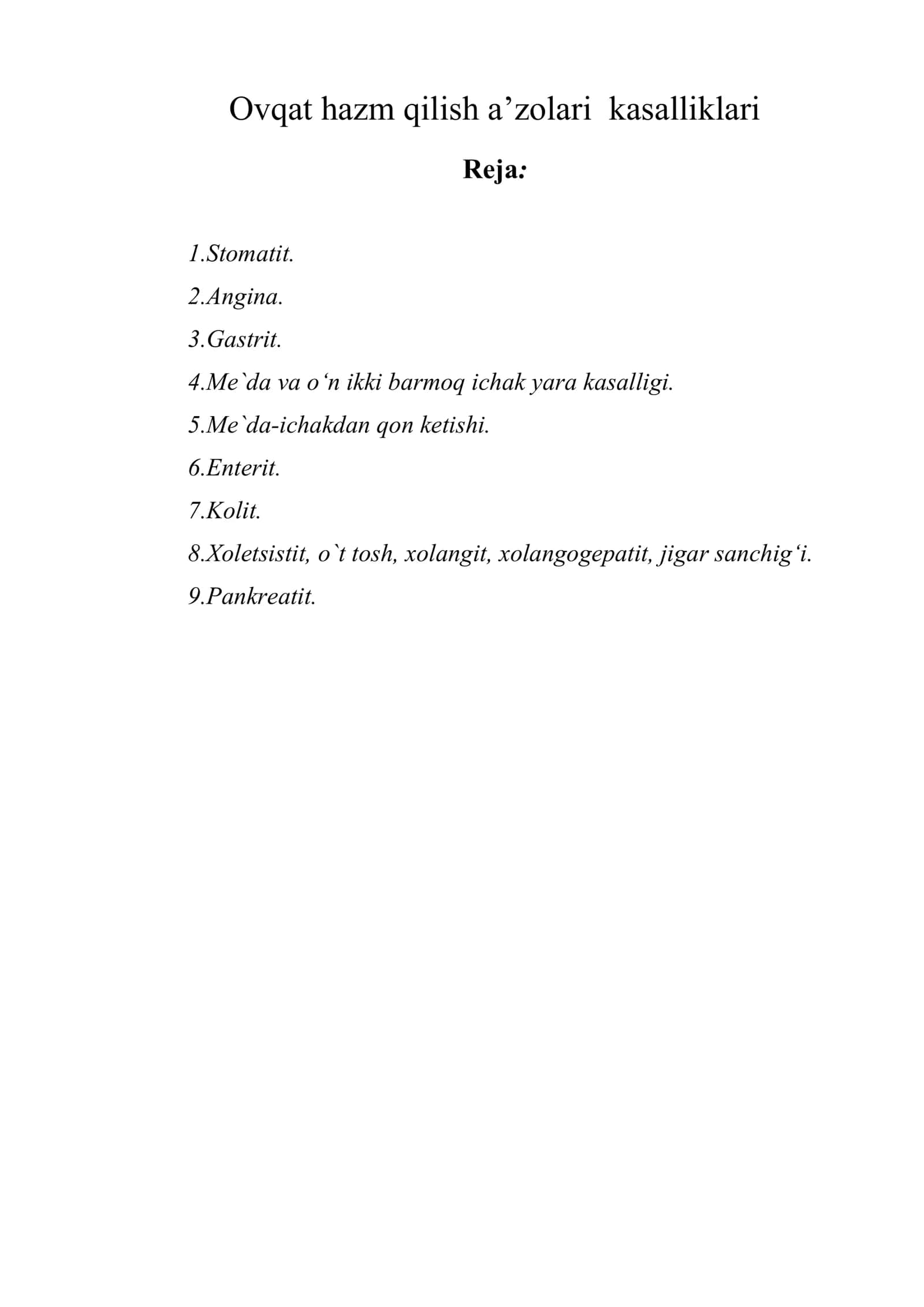 Ovqat hazm qilish a’zolari kasalliklari 1