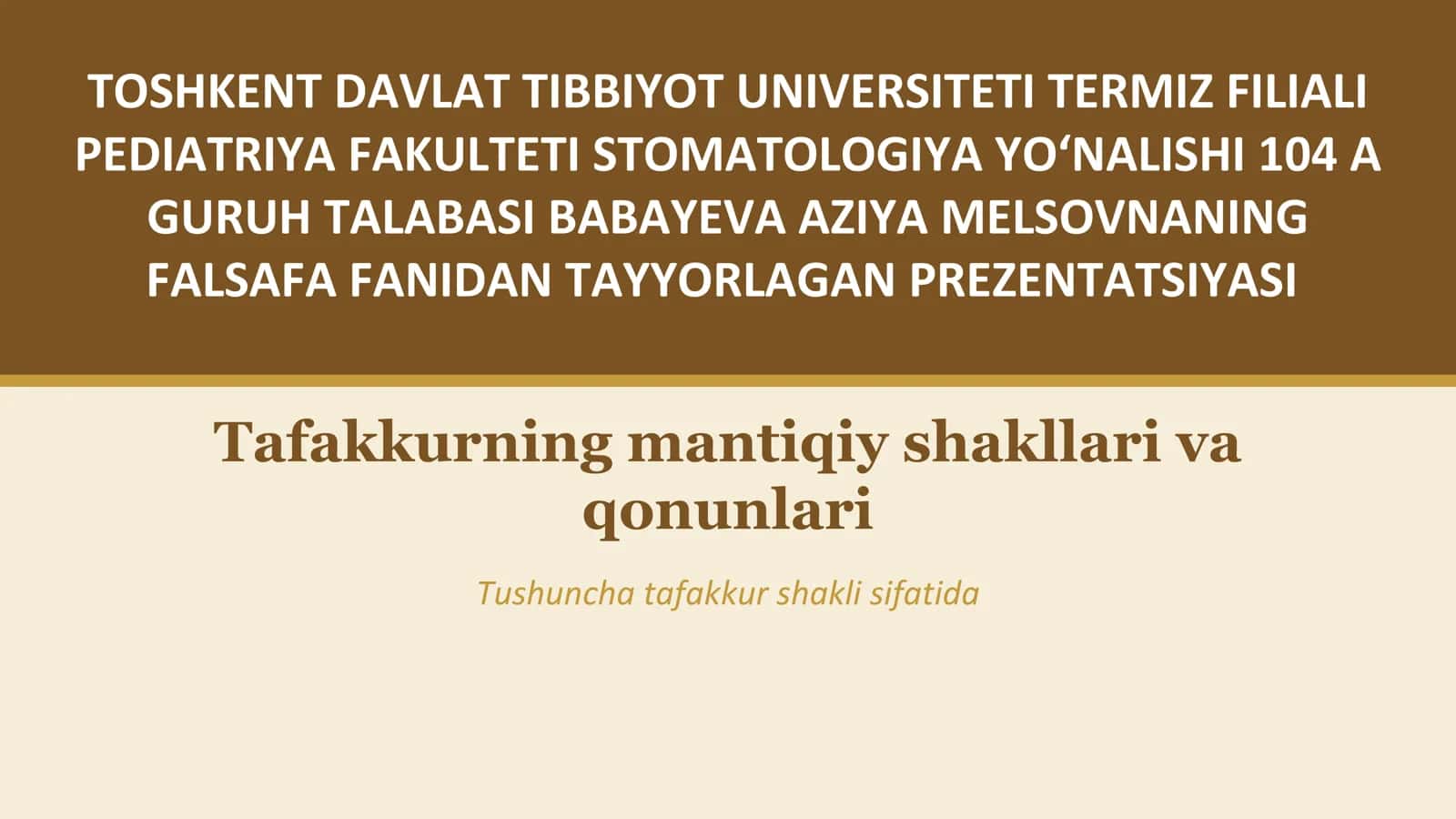 FALSAFA FANIDAN TAYYORLAGAN PREZENTATSIYASI 1