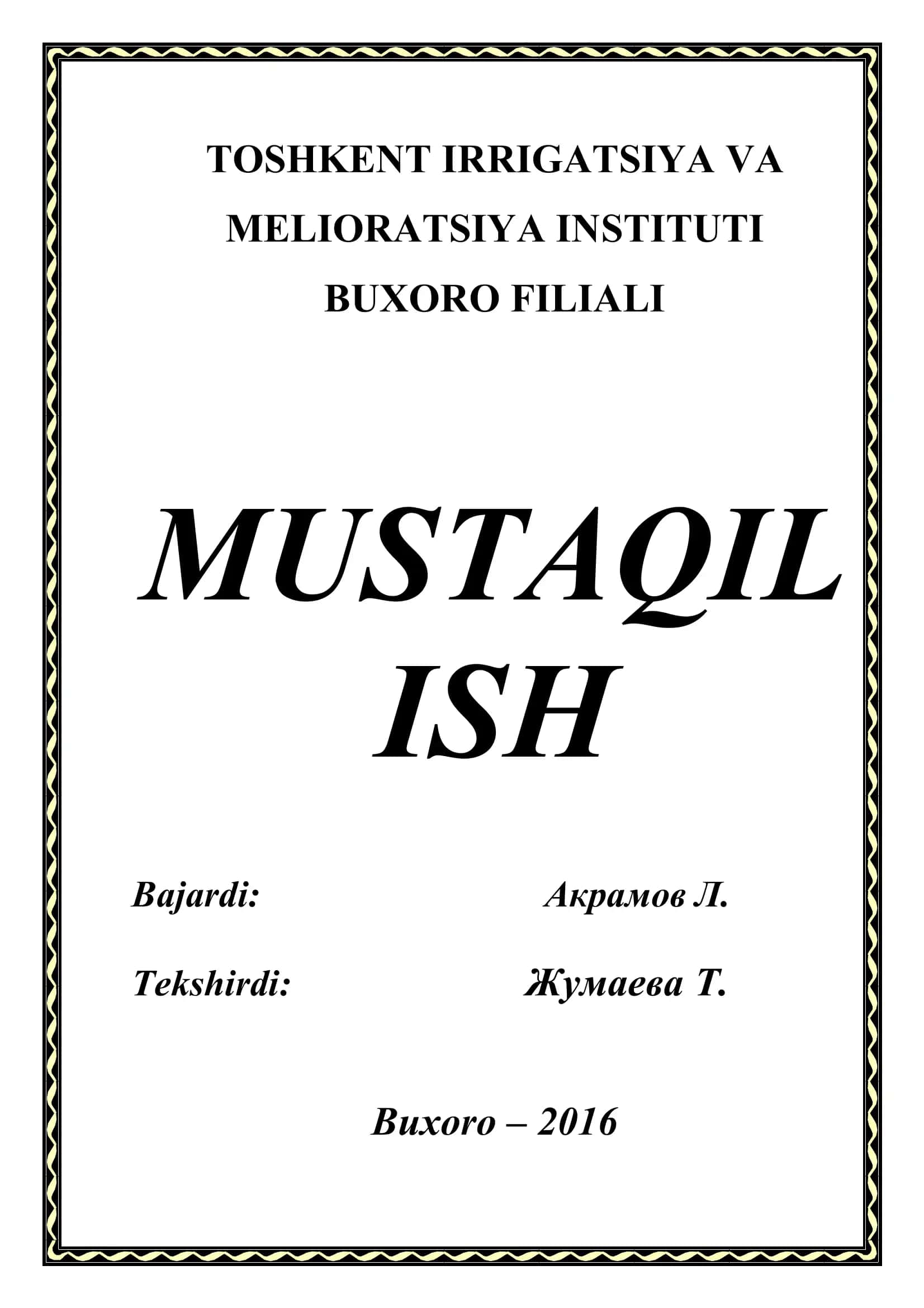 БUXORO FILIALI MUSTAQIL ISH 1