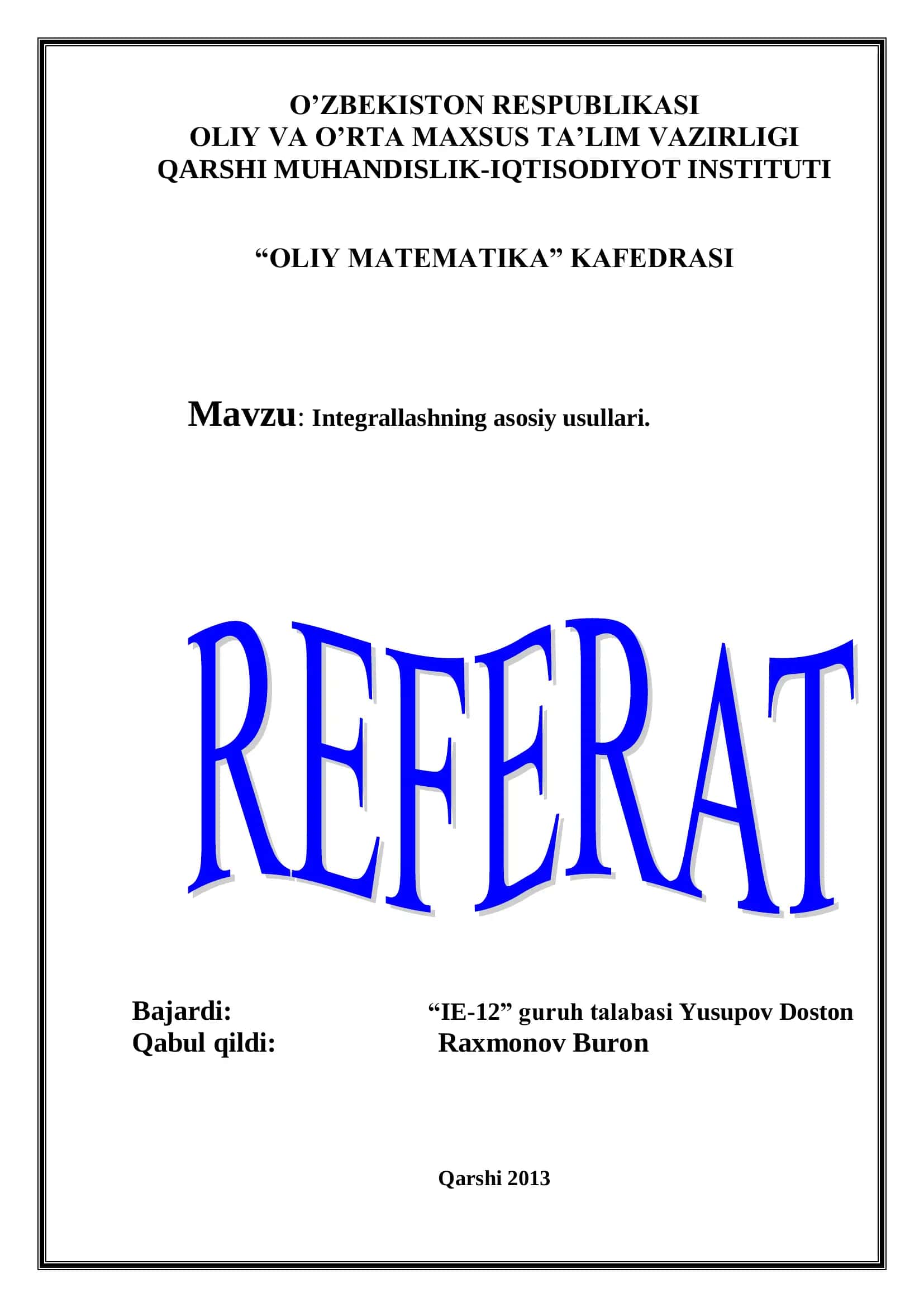 Integrallashning asosiy usullari 1