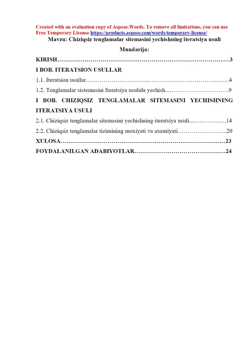 Chiziqsiz tenglamalar sitemasini yechishning iteratsiya usuli 1