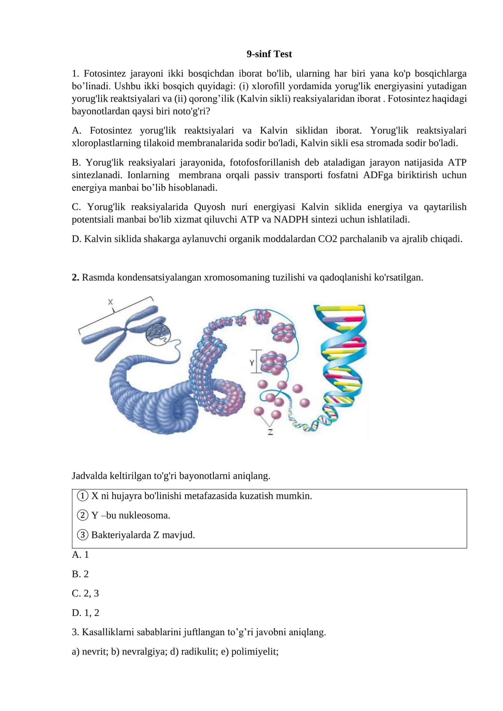 9-sinf Test biologiya 1