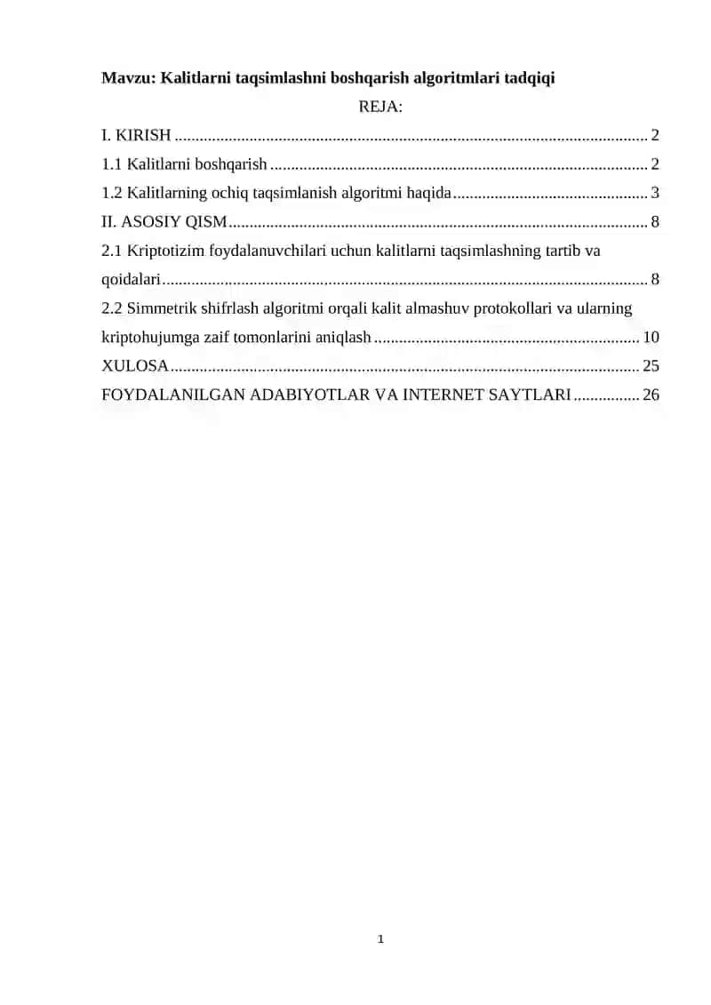 Kalitlarni taqsimlashni boshqarish algoritmlari tadqiqi