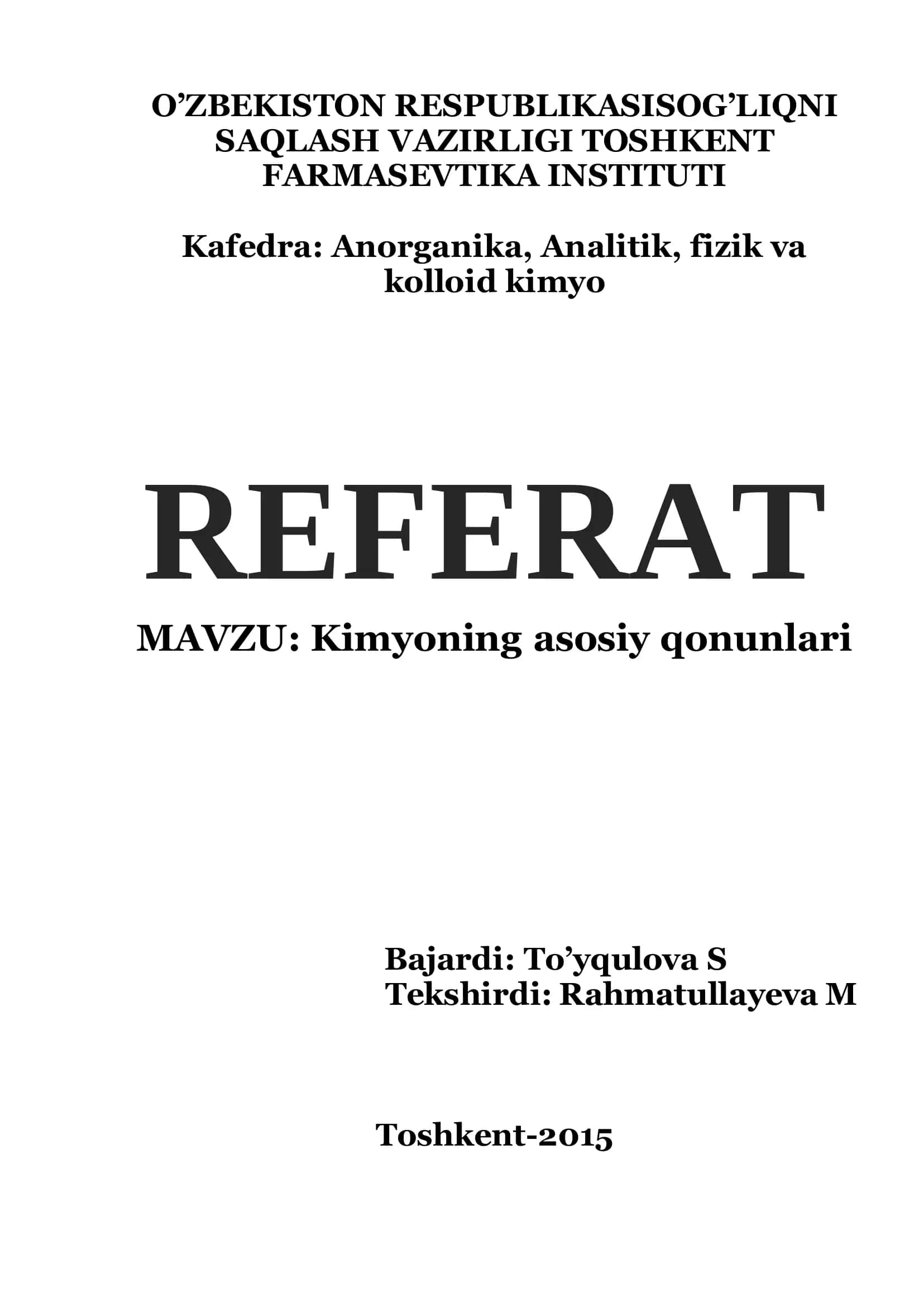 Kimyoning asosiy qonunlari 1