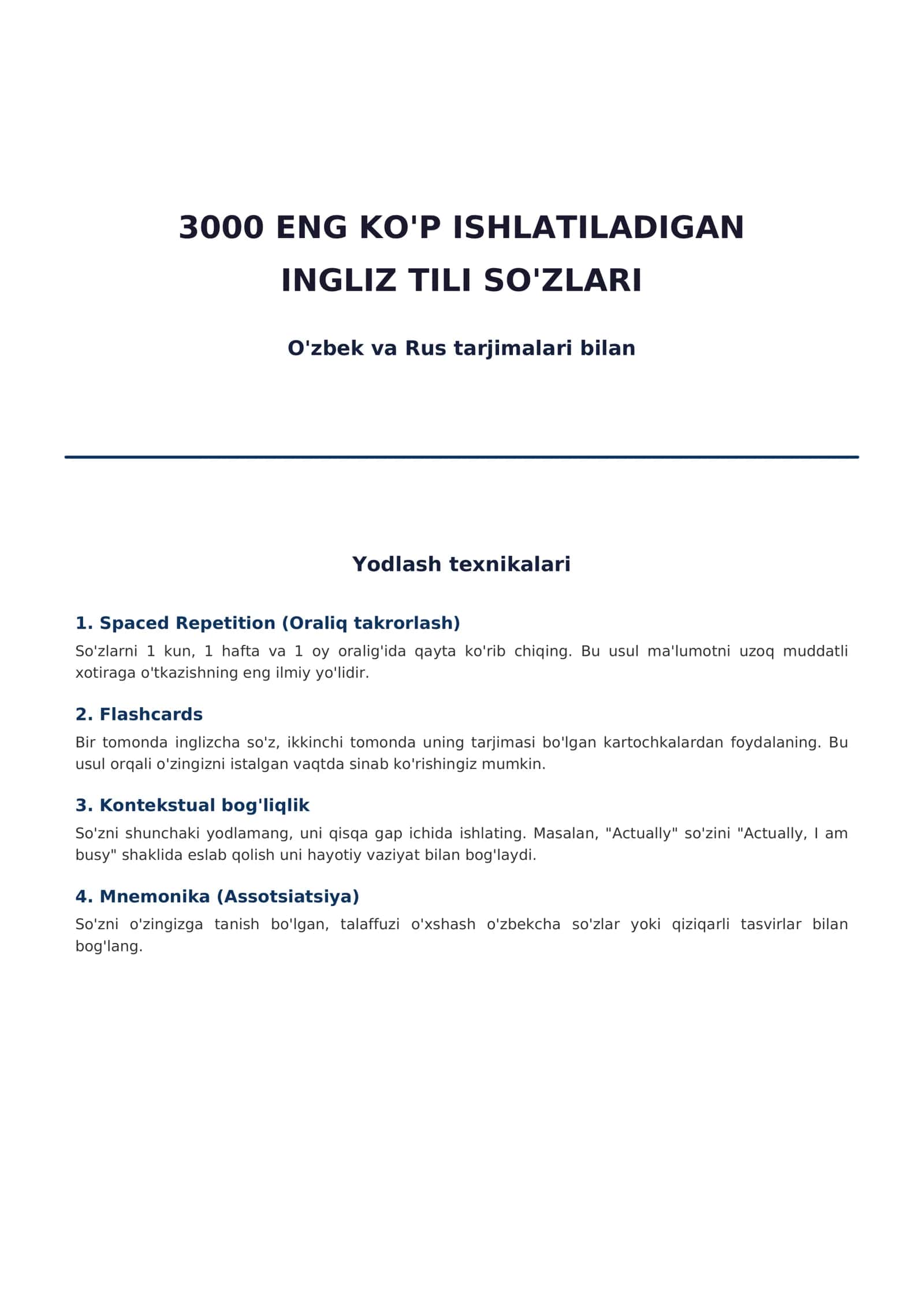 3000 mingta eng ko'p ishlatiladigan ingliz tili so'zlari 1