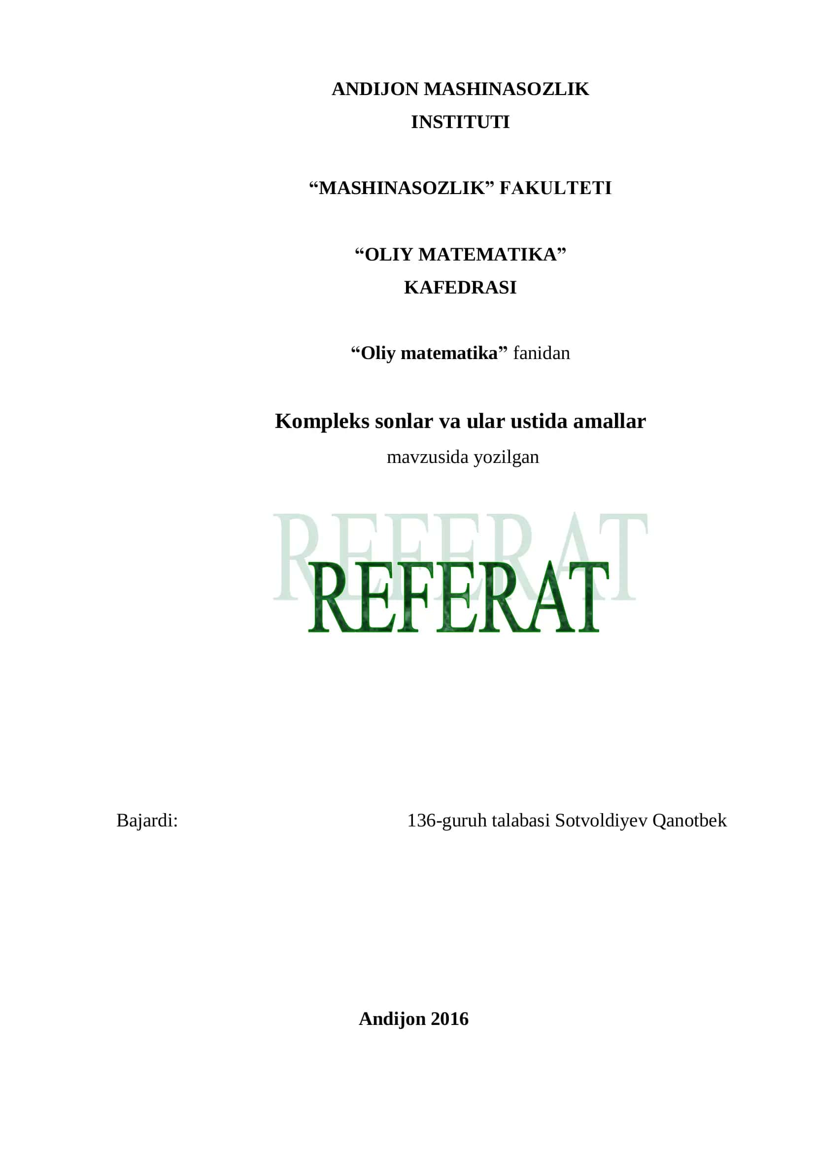 Oliy Matematika 1