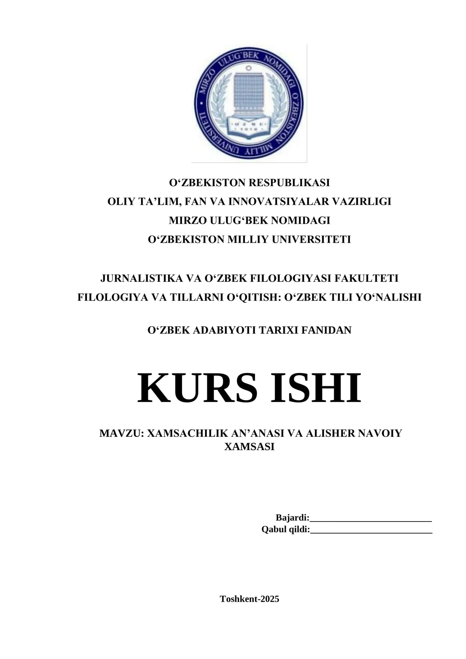 XAMSACHILIK AN’ANASI VA ALISHER NAVOIY XAMSASI 1