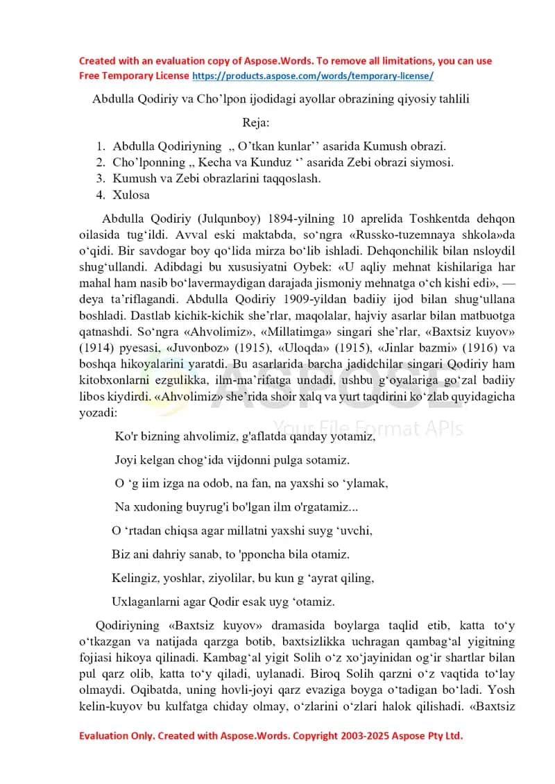 Abdulla Qodiriy va Cho'lpon ijodidagi ayollar obrazining qiyosiy tahlili 1
