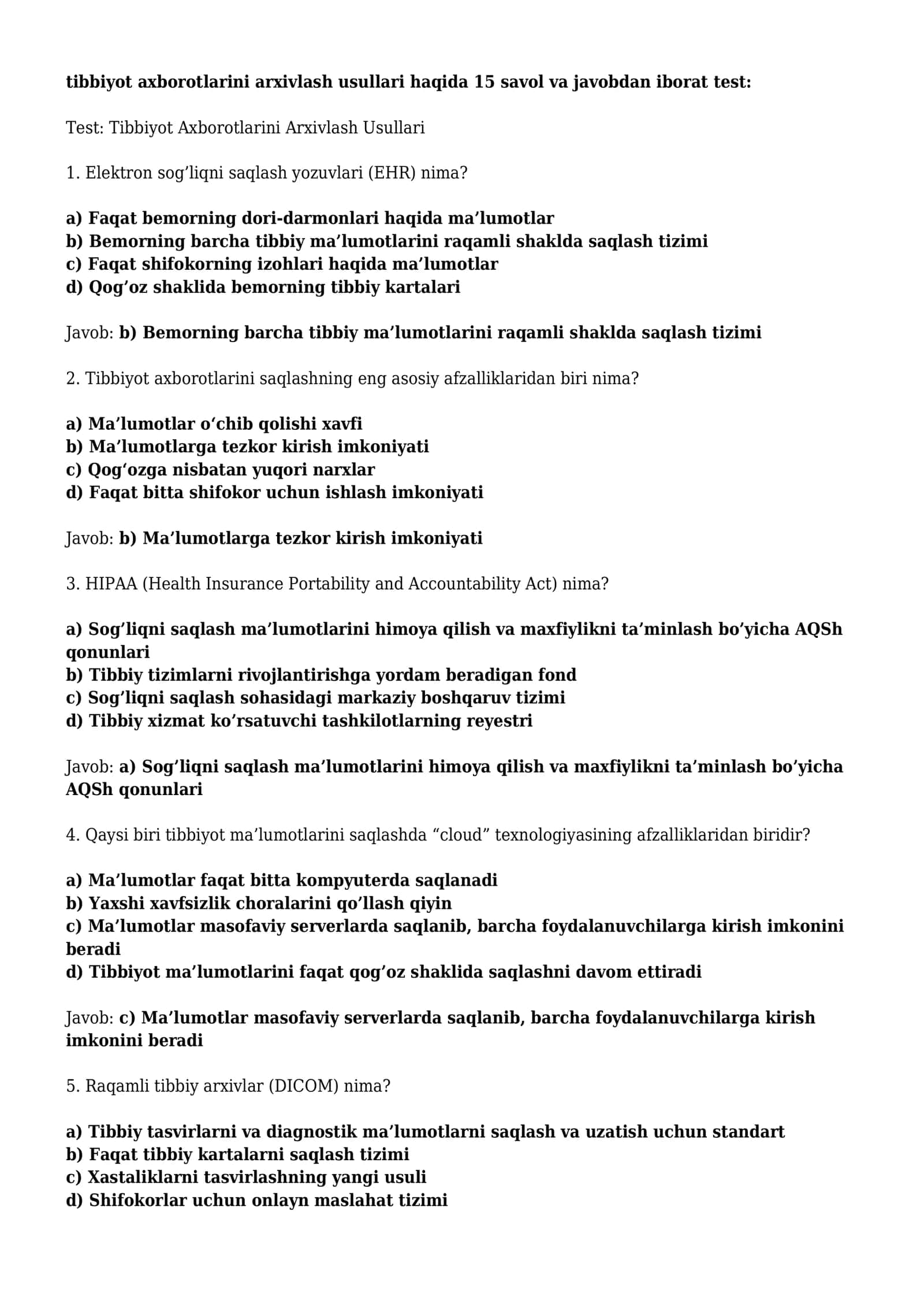 Tibbiyot Axborotlarini Arxivlash Usullari 1