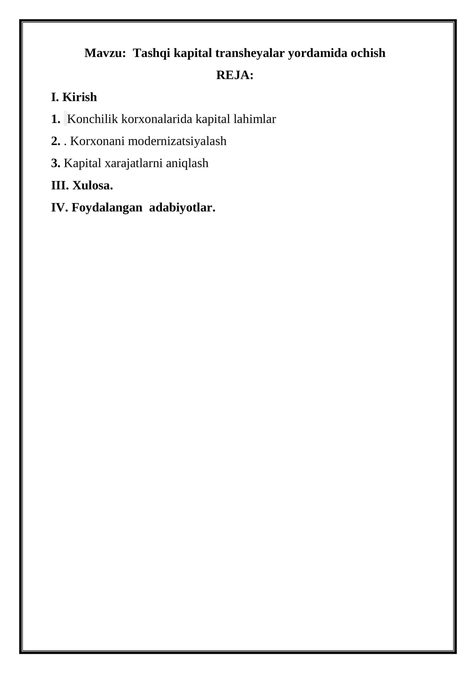 Tashqi kapital transheyalar yordamida ochish 1
