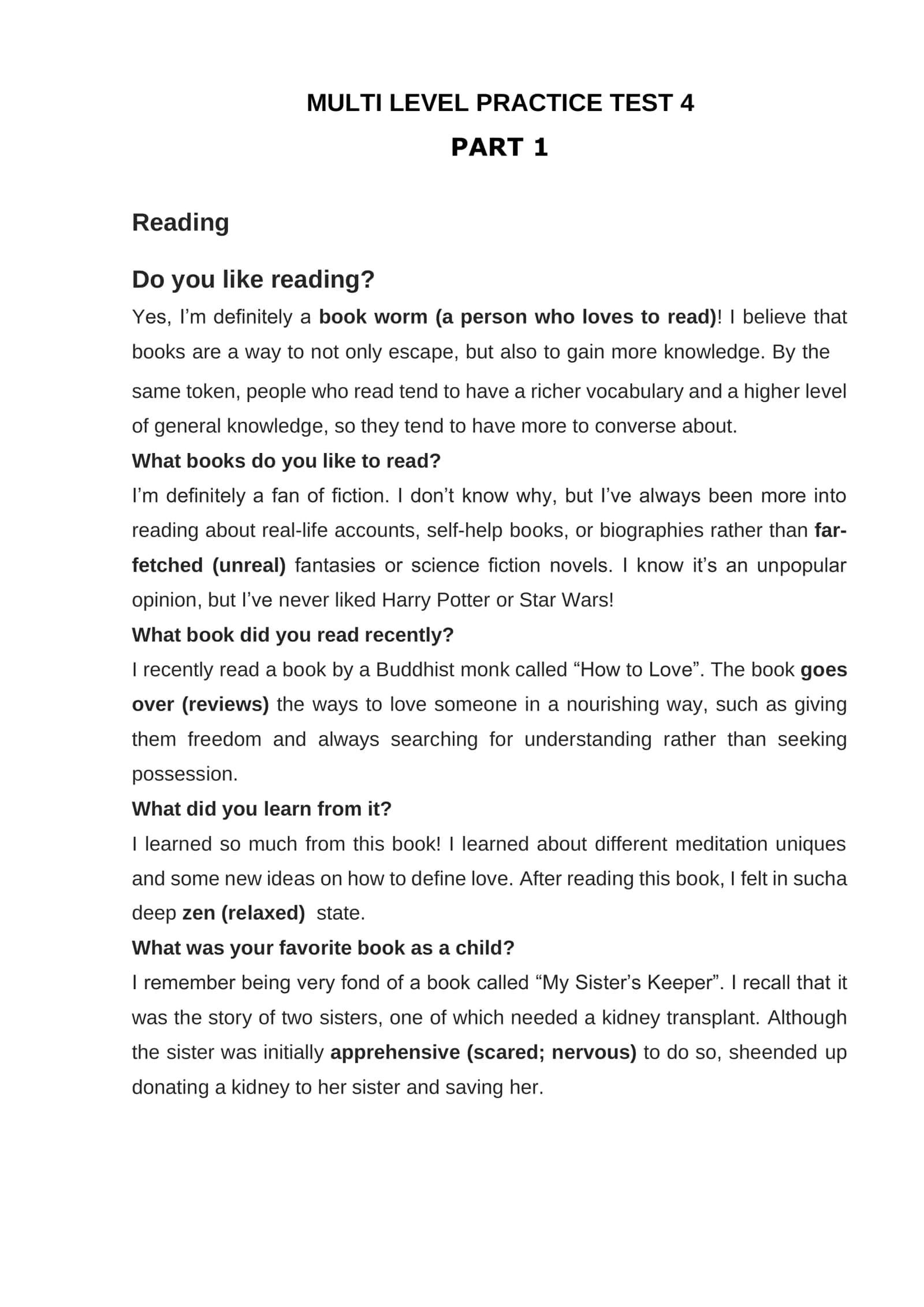 MULTI LEVEL PRACTICE TEST 4 1