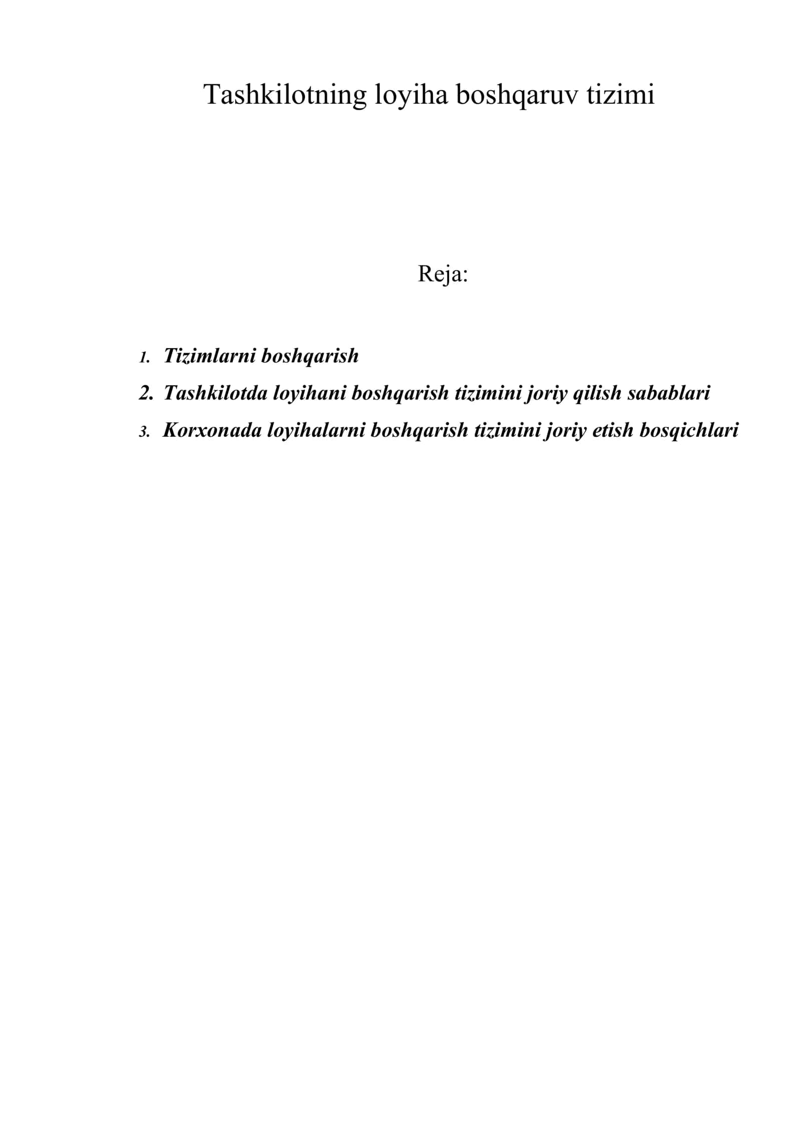 Tashkilotning loyiha boshqaruv tizimi 1